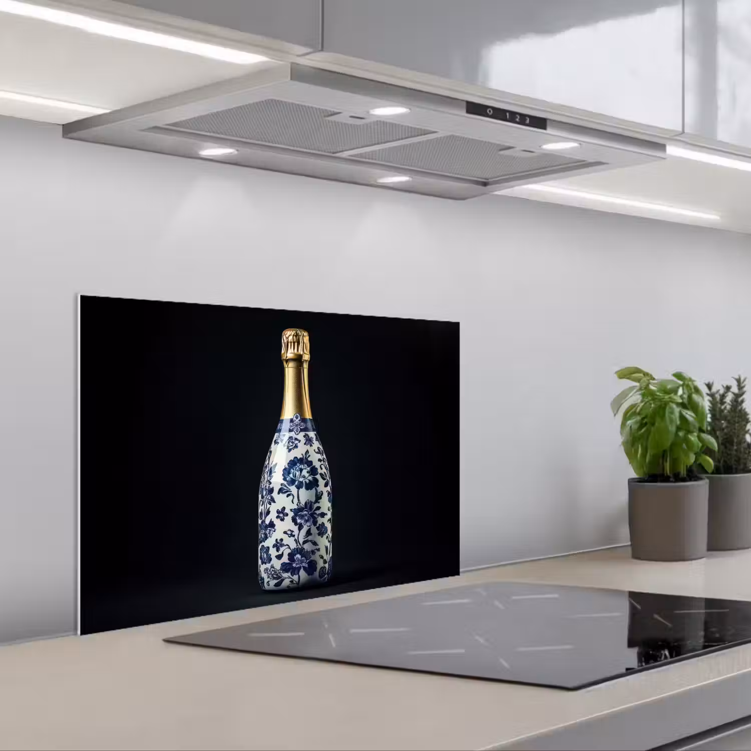 Champagne - Bloemen - Goud - Chique keuken achterwand spatscherm klein -3d_schuin