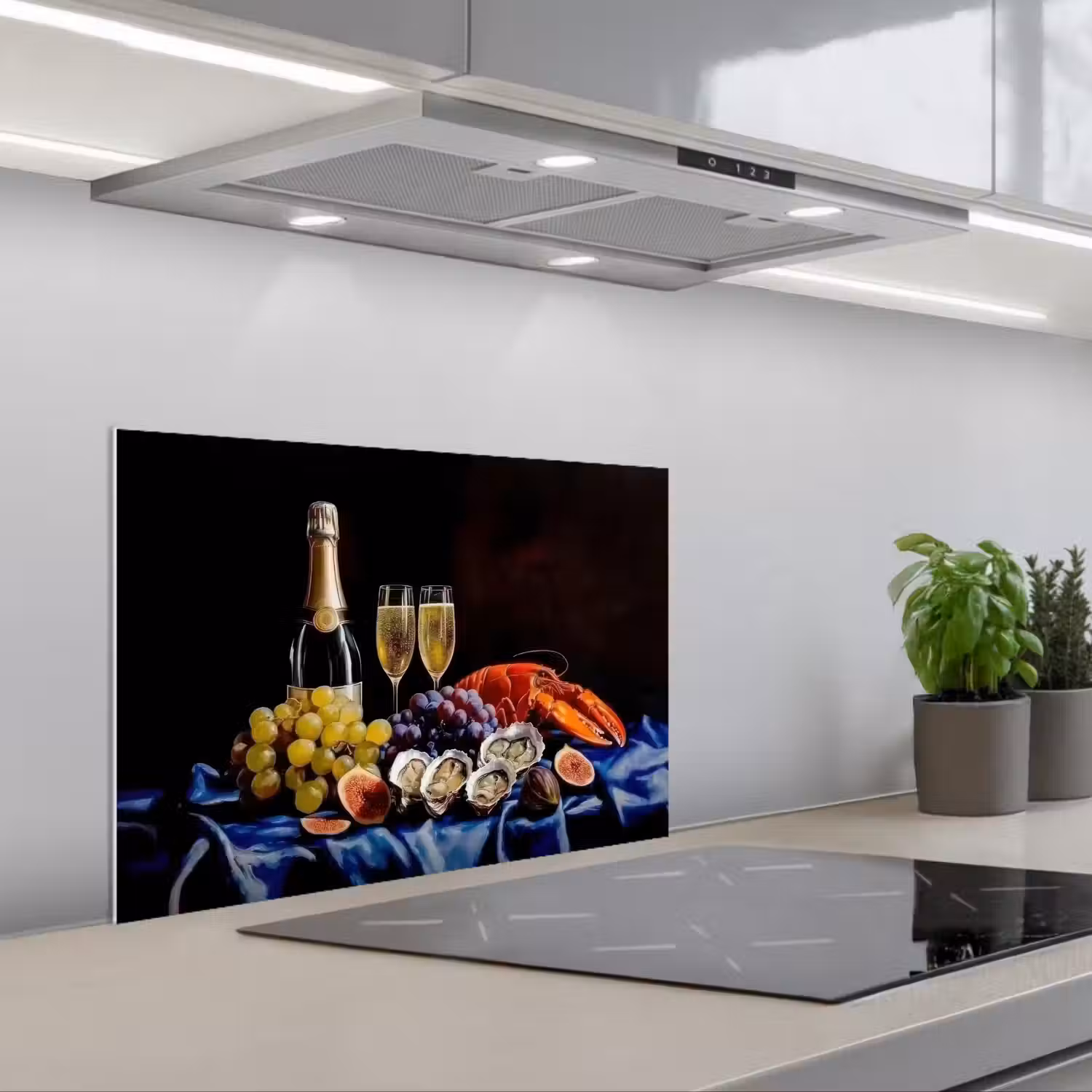 Champagne - Luxe - Oesters keuken achterwand spatscherm klein -3d_schuin