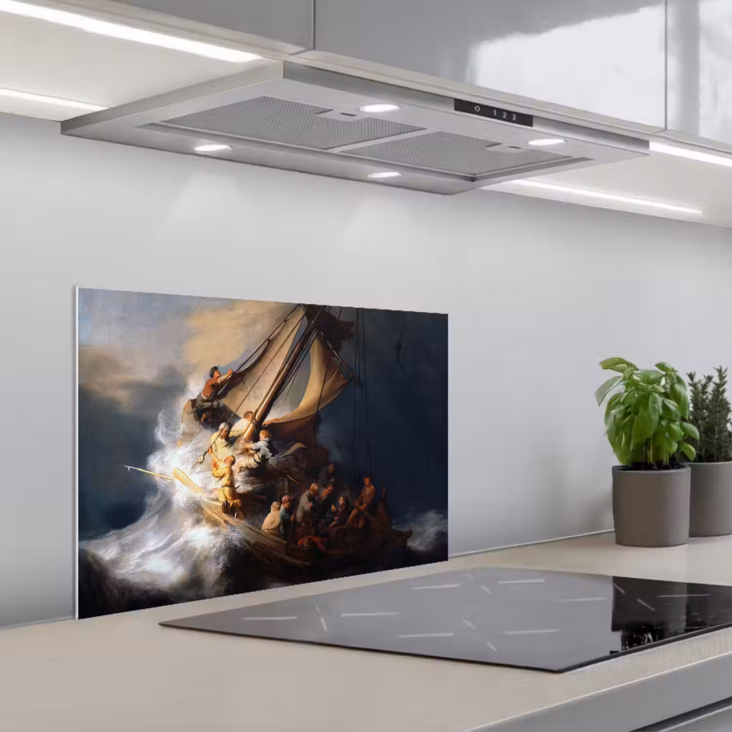 De storm op het meer van Galilea - Rembrandt van Rijn keuken achterwand spatscherm klein -3d_schuin