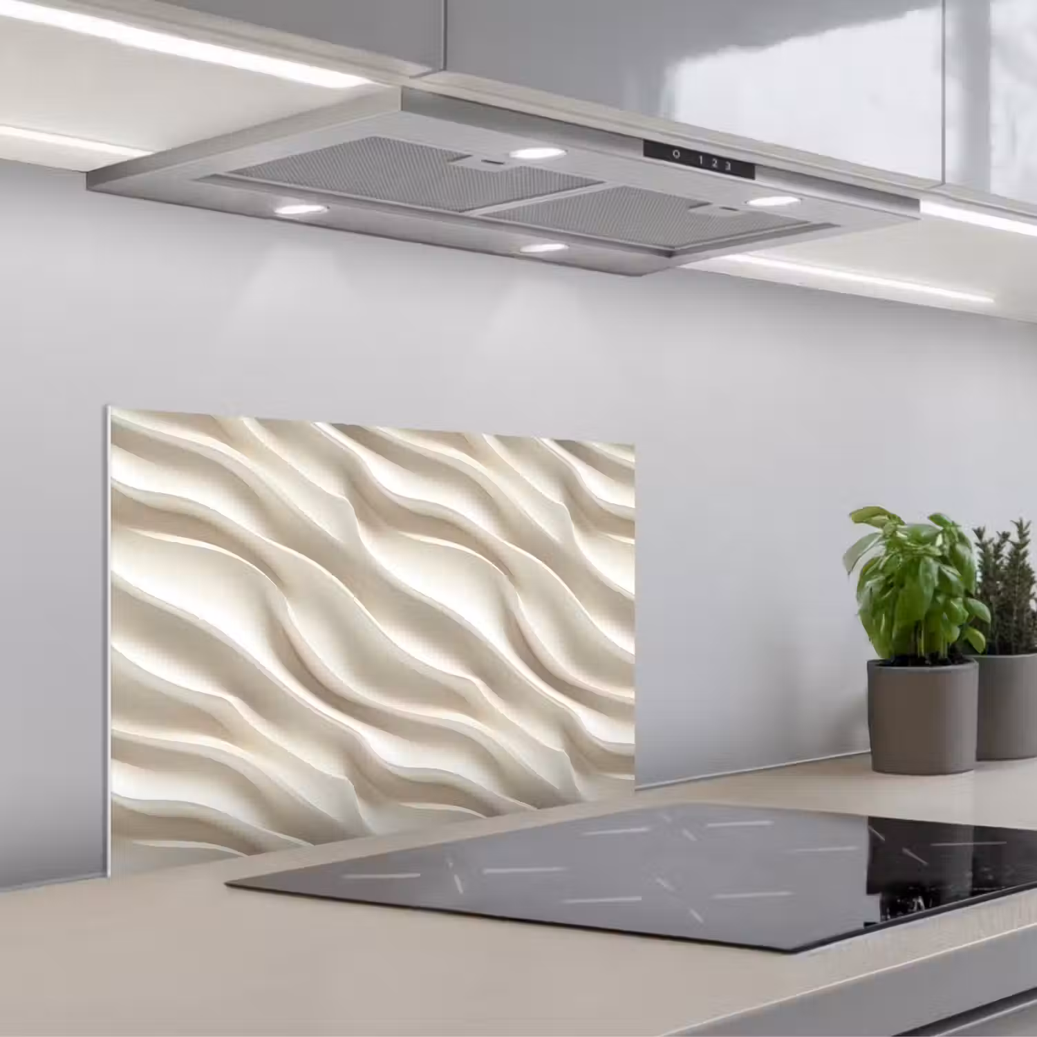 Diagonaal - Golven - Crème keuken achterwand spatscherm klein 900 -3d_schuin