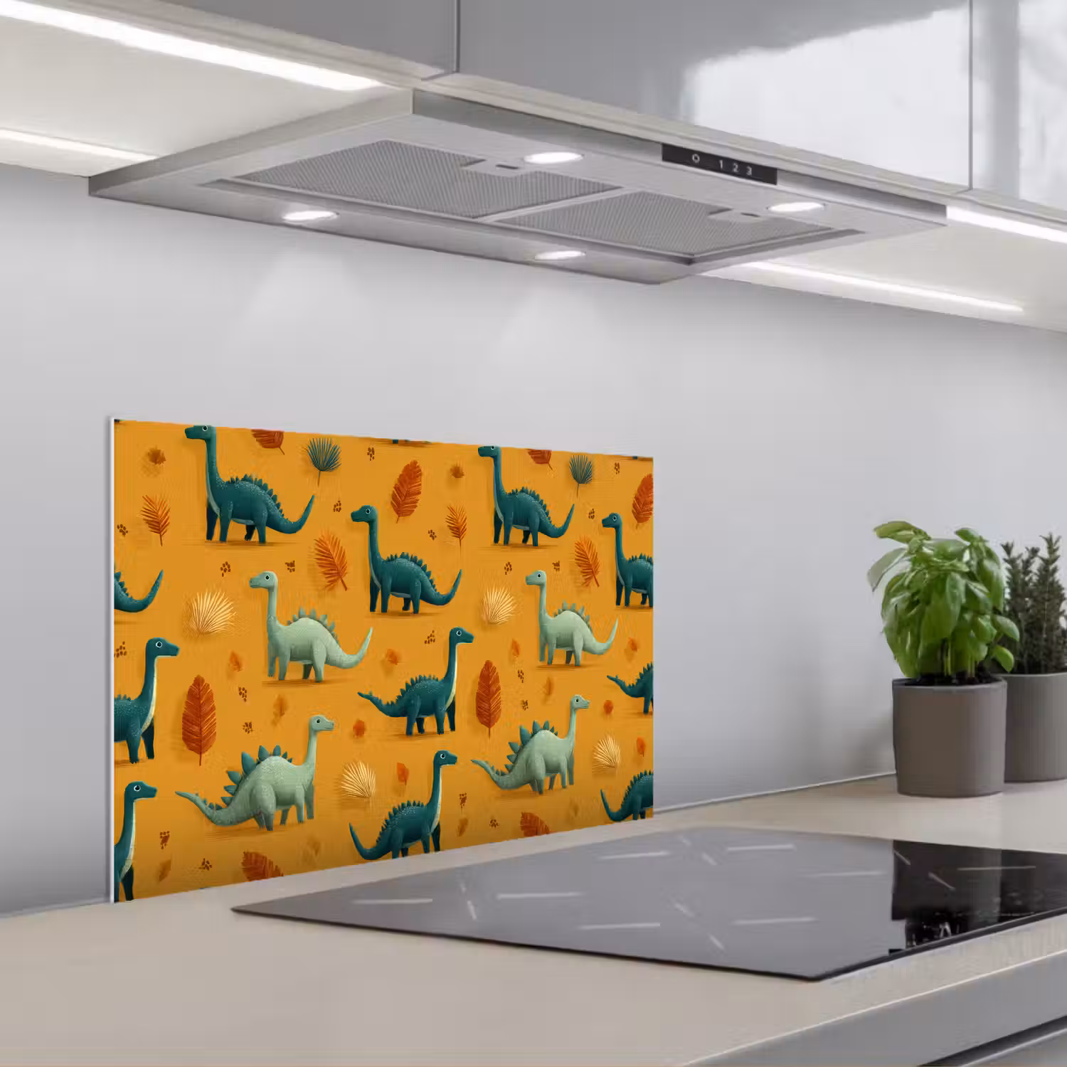 Dinosaurussen - Stekels - Herfstbladeren - Bruin keuken achterwand spatscherm klein -3d_schuin