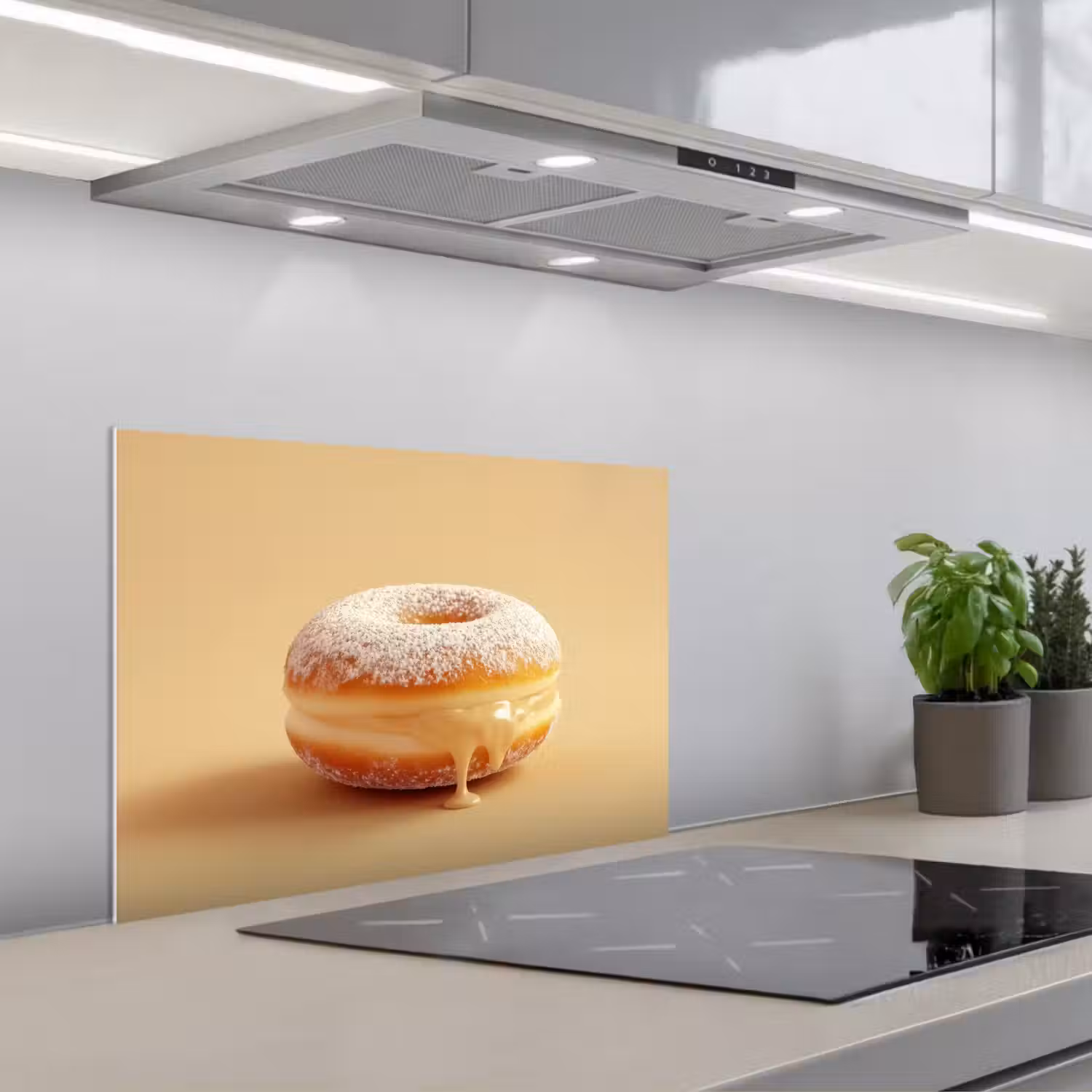 Donut - Romig - Poedersuiker - Beige keuken achterwand spatscherm klein -3d_schuin