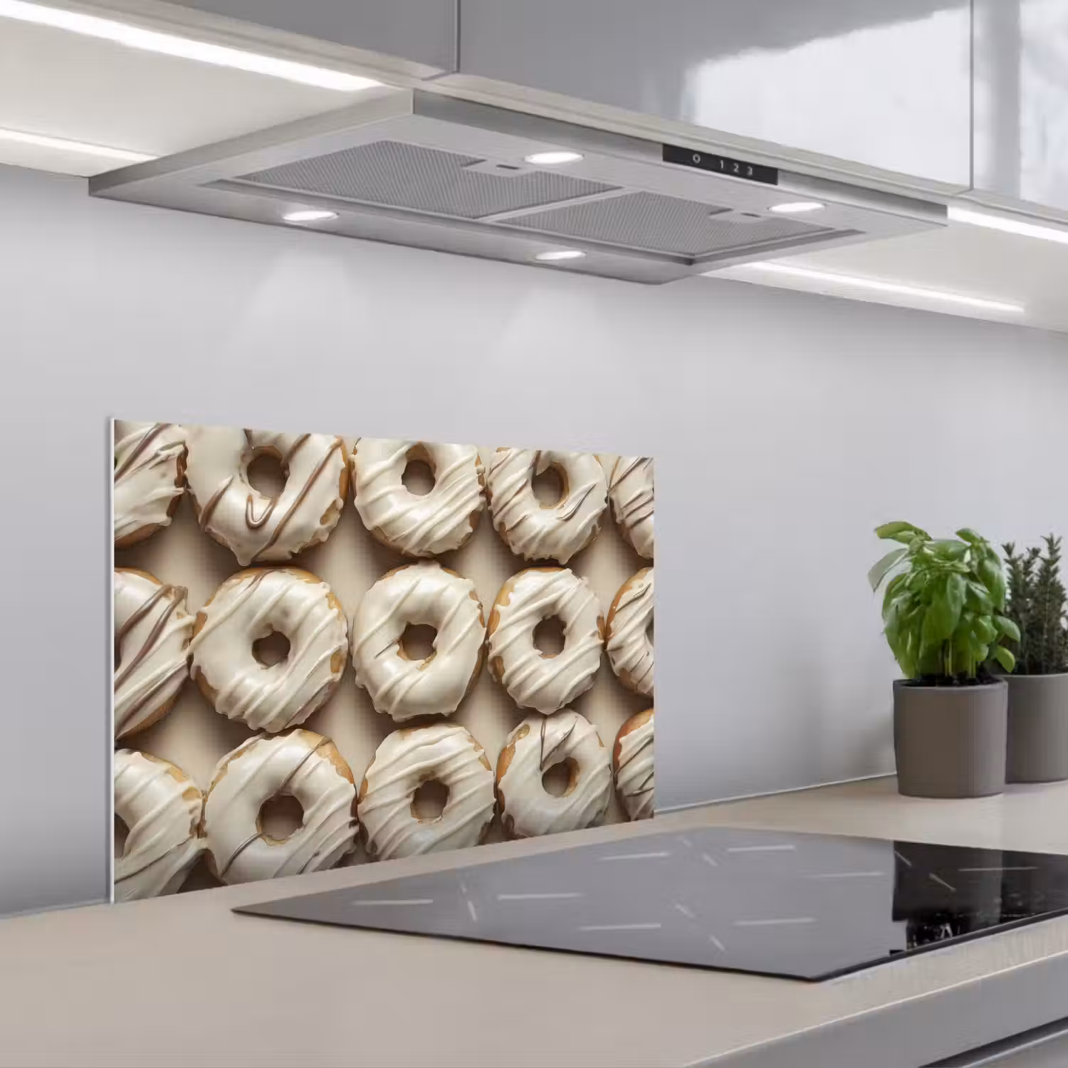 Donuts - Chocolade - Wit - Beige keuken achterwand spatscherm klein -3d_schuin