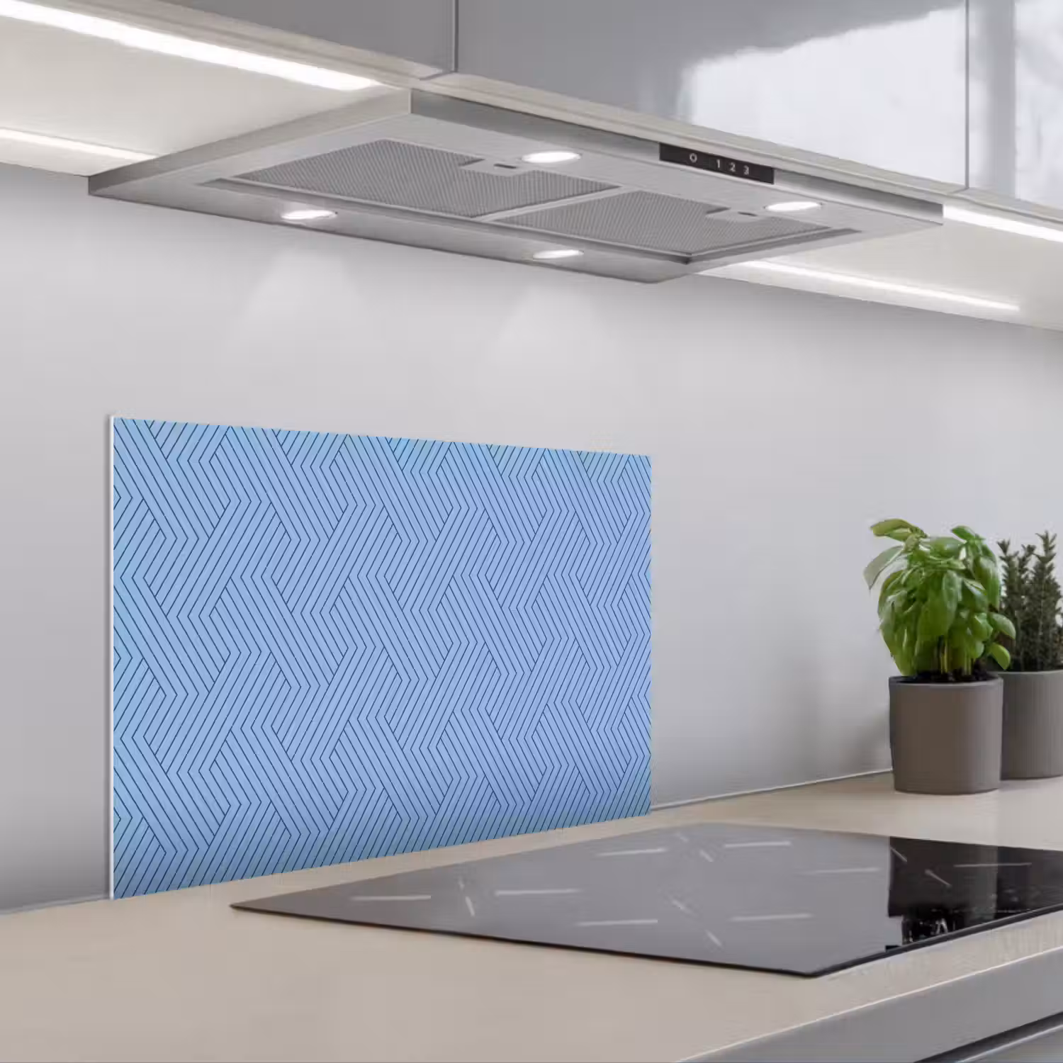 Donkerblauw - Patroon - Lijnen keuken achterwand spatscherm klein 900 -3d_schuin