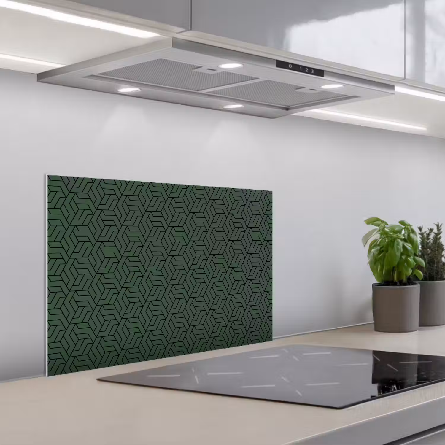 Donkergroen - Patroon - Lijnen - Zwart keuken achterwand spatscherm klein 900 -3d_schuin