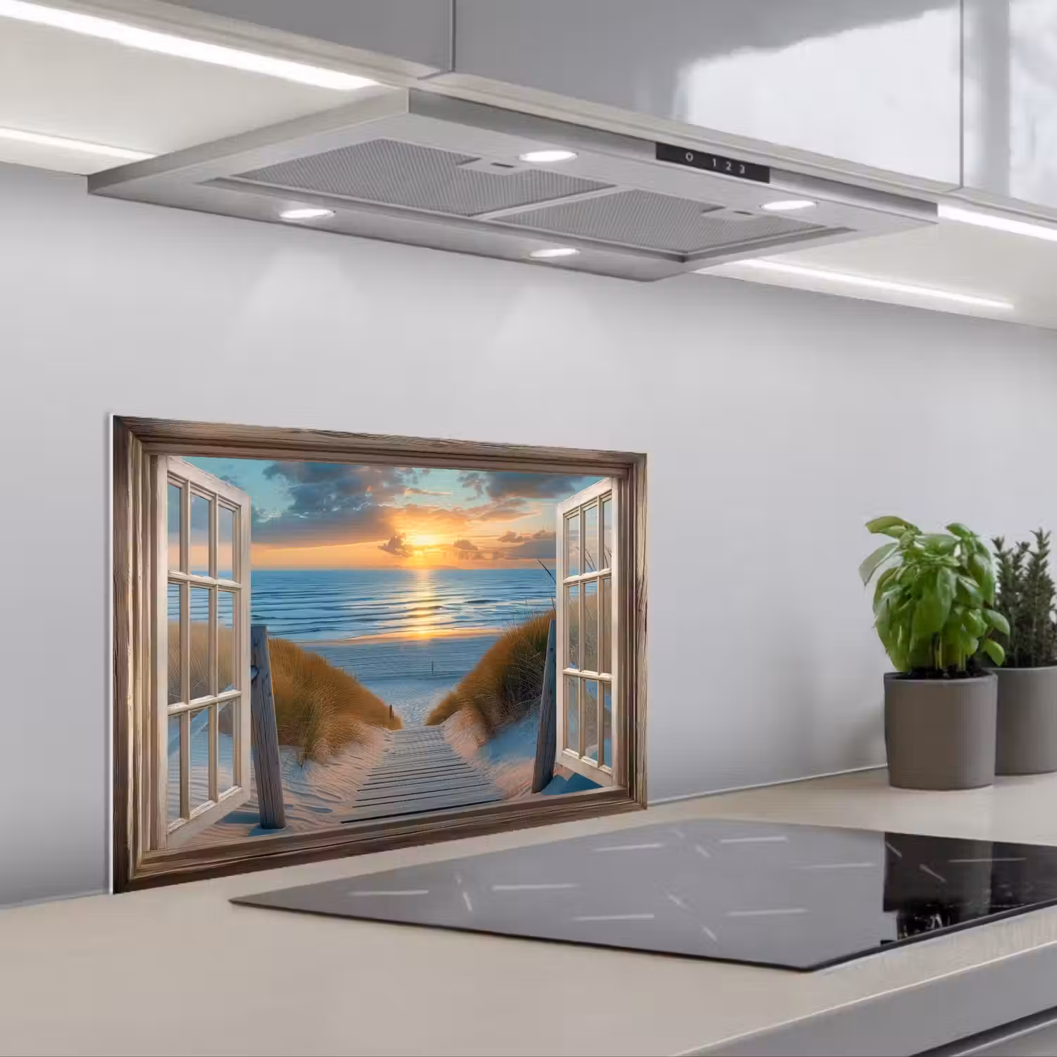Doorkijk - Strand - Pad - Zonsondergang keuken achterwand spatscherm klein -3d_schuin