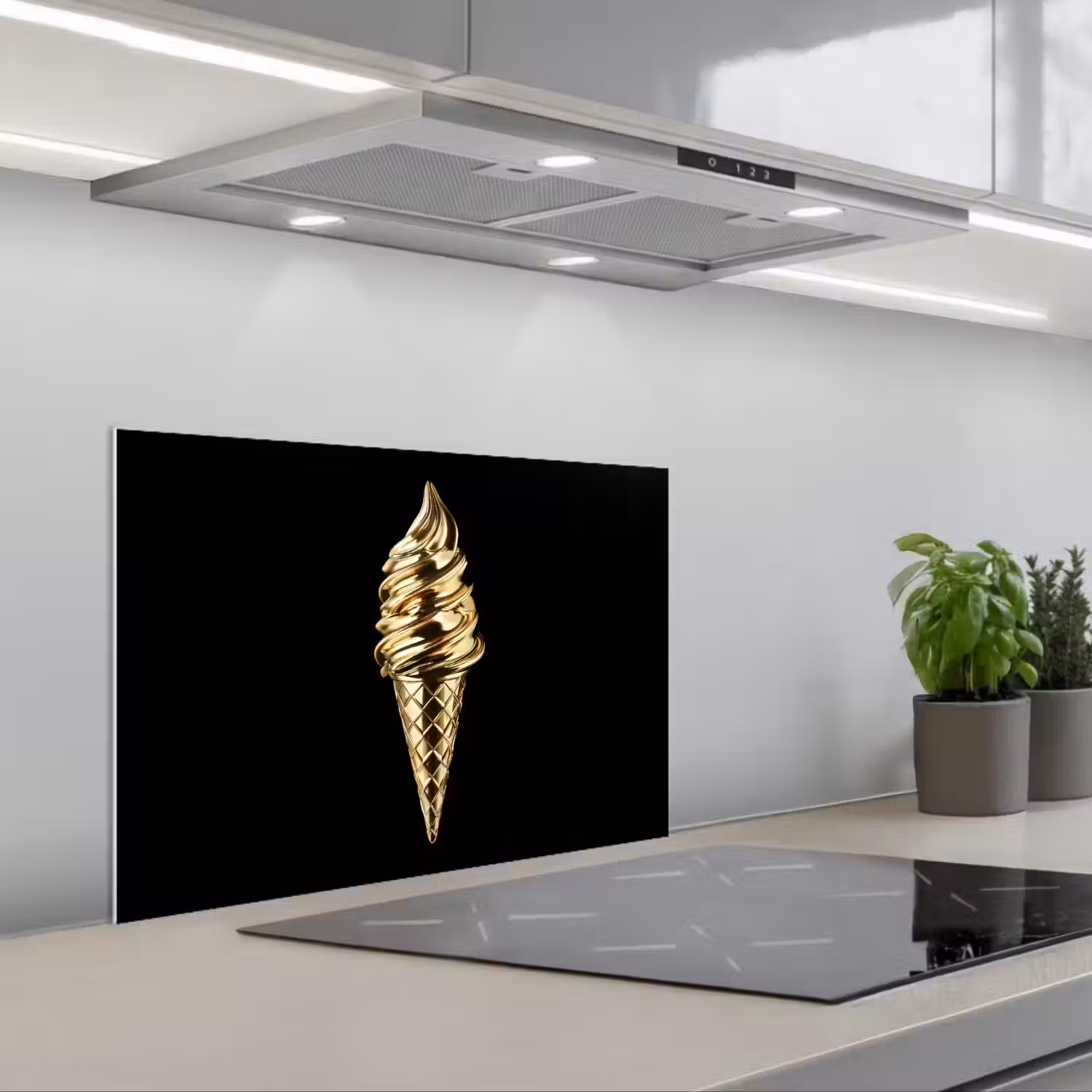 Ijs - Goud - Zwart - Eten keuken achterwand spatscherm klein -3d_schuin