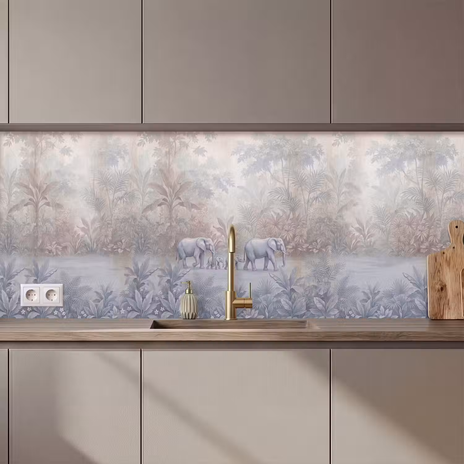 Olifant - Familie - Jungle - Illustratie - Grijs keuken achterwand 2 middel zz_3dshopping