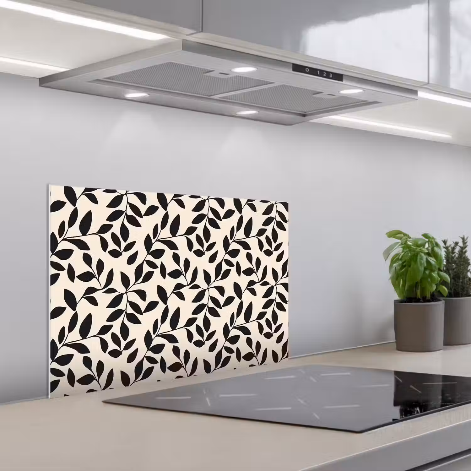 Elegant - Patroon - Zwart - Beige keuken achterwand spatscherm klein 900 -3d_schuin
