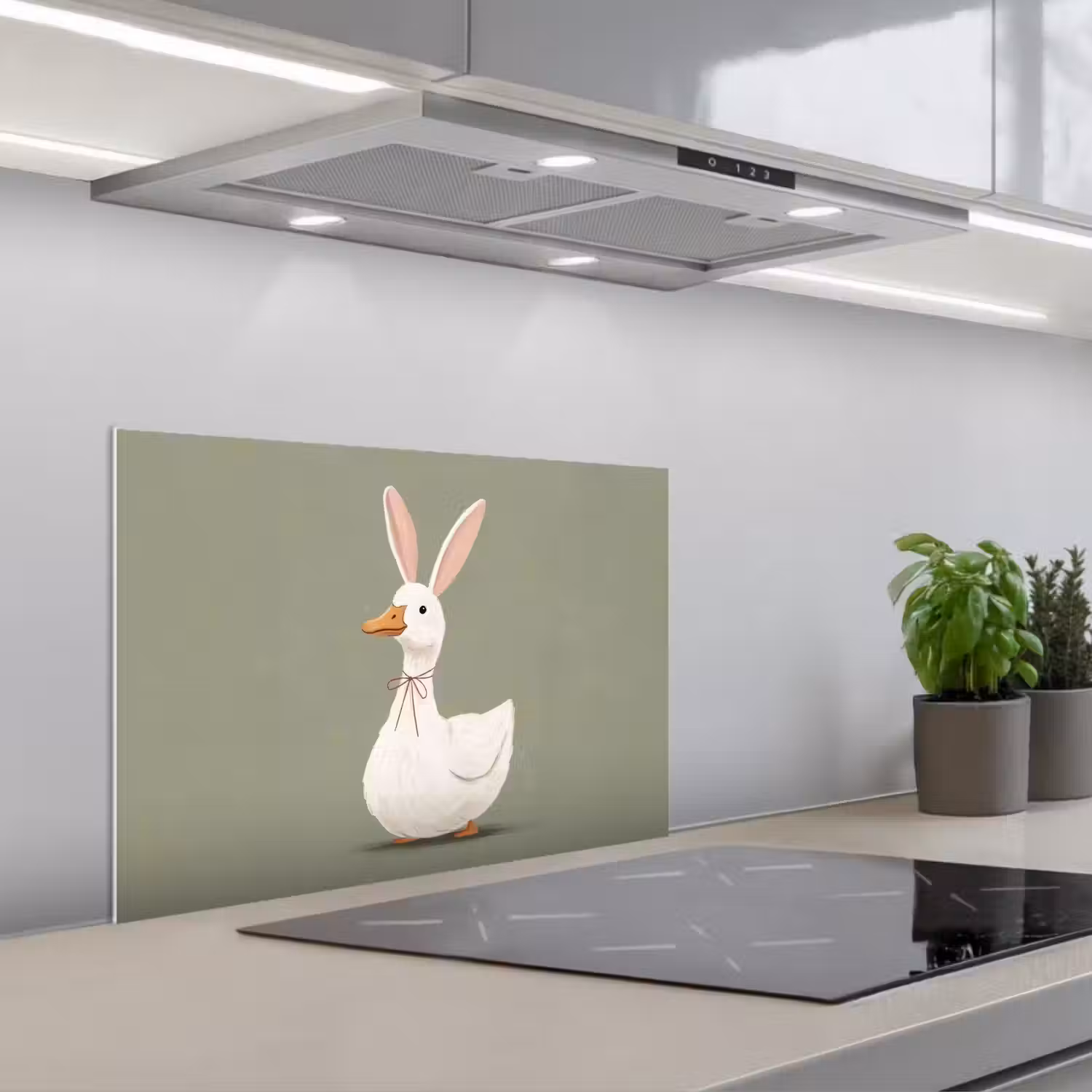 Eend - Konijnoren - Grijs keuken achterwand spatscherm klein -3d_schuin