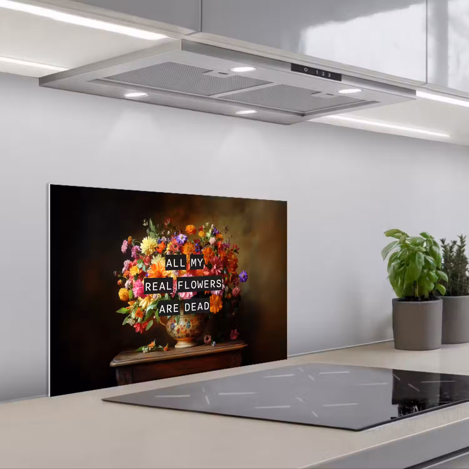 Kleur - Bloemen - Vintage - Bloemenvaas keuken achterwand spatscherm klein -3d_schuin