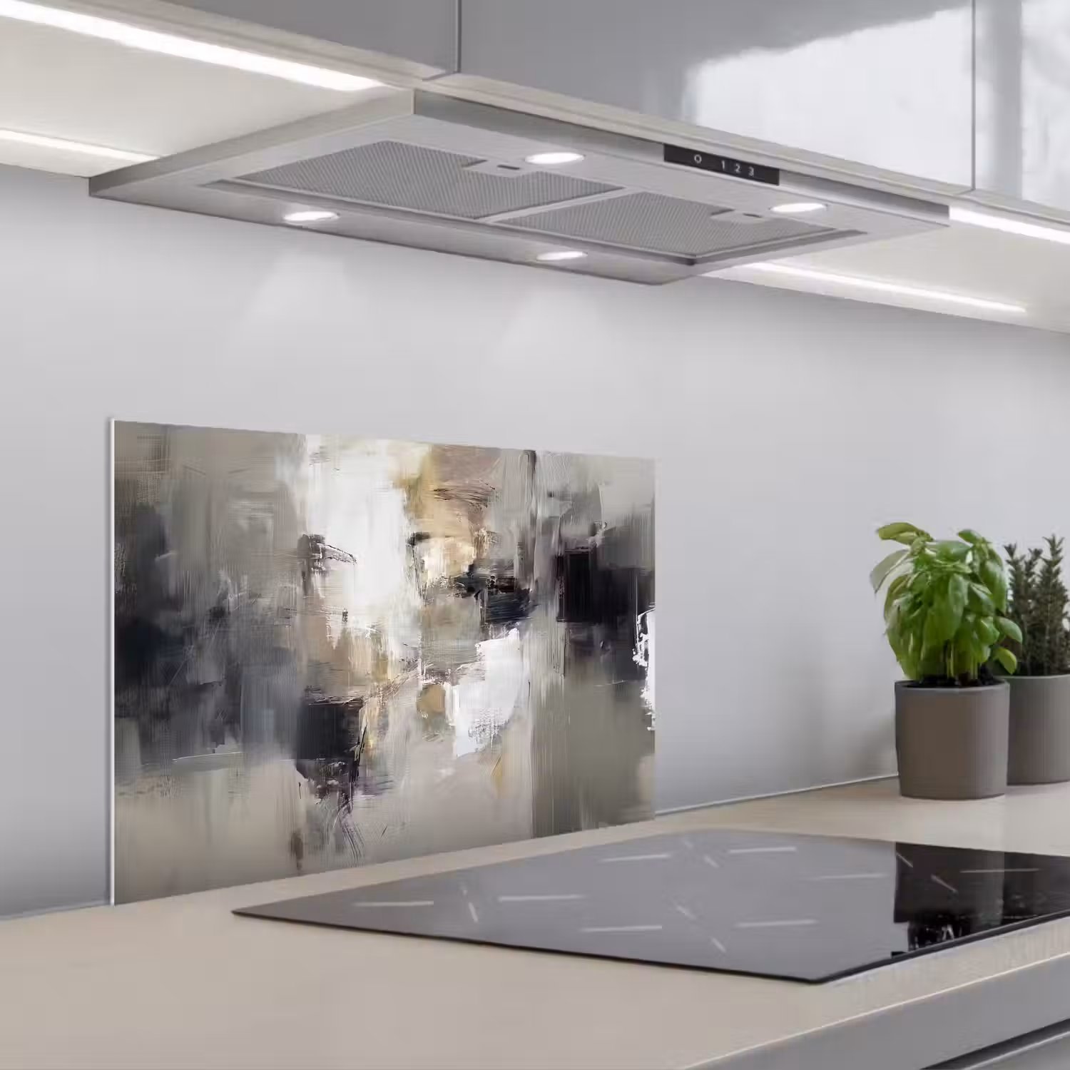 Kleurenpalet - Penseelstreken - Beige - Nevelig keuken achterwand spatscherm klein -3d_schuin