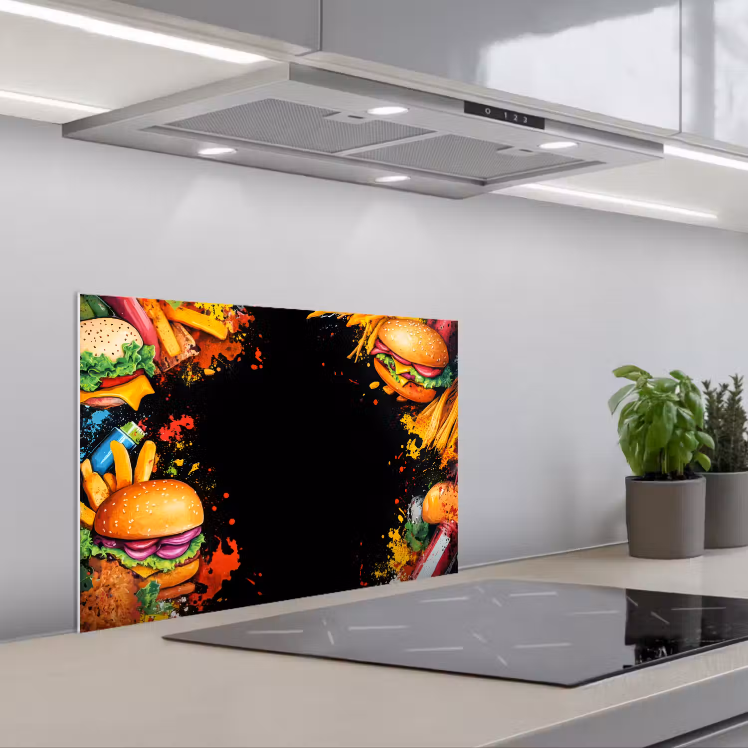 Fastfood - Graffiti - Hamburger - Eten - Modern keuken achterwand spatscherm klein -3d_schuin