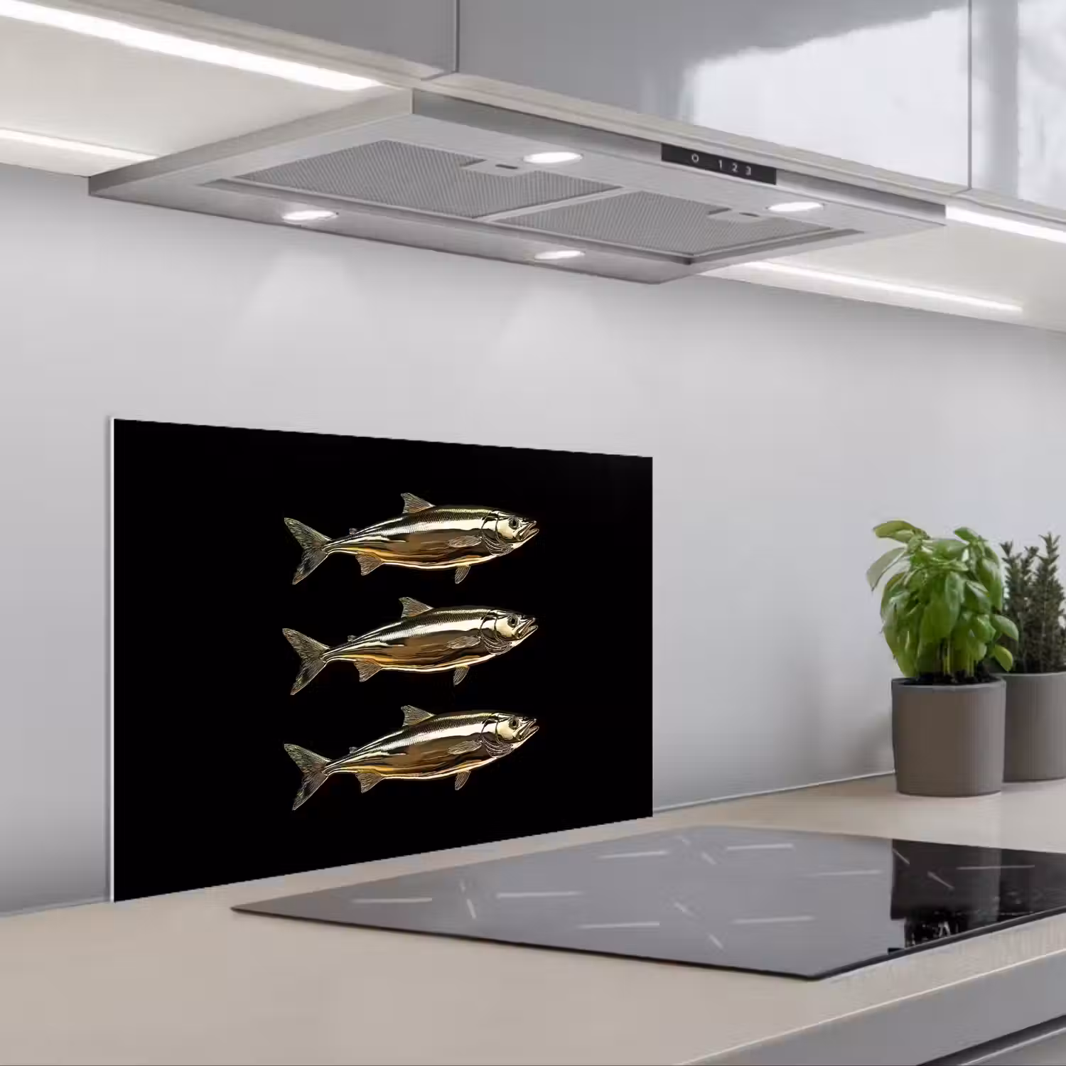 Vissen - Goud - Zwart keuken achterwand spatscherm klein -3d_schuin
