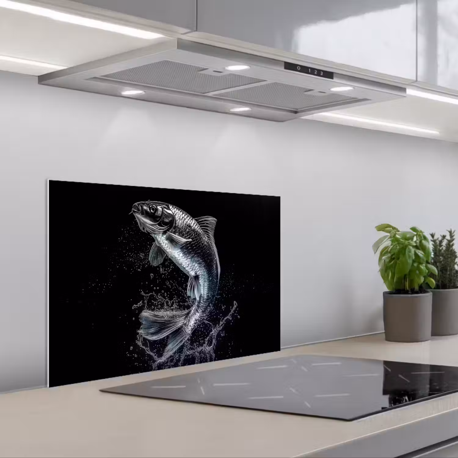 Vis - Koi - Zwart - Water keuken achterwand spatscherm klein -3d_schuin