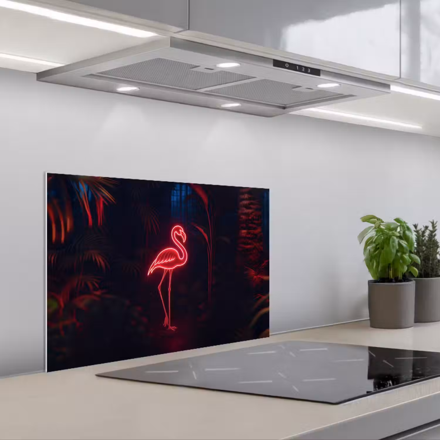 Flamingo - Roze - Neon - Licht keuken achterwand spatscherm klein -3d_schuin