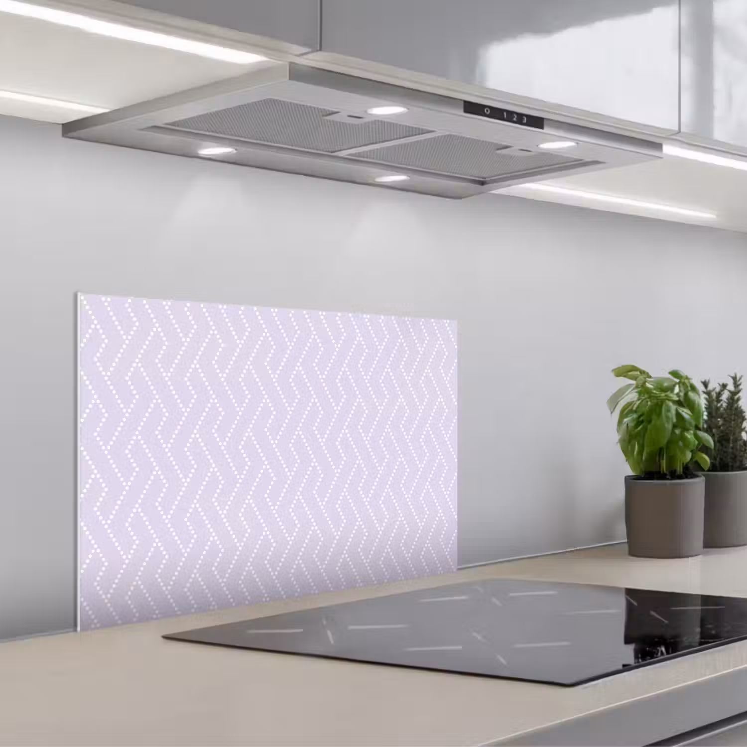 Lila - Stippen - Wit - Patroon keuken achterwand spatscherm klein 900 -3d_schuin