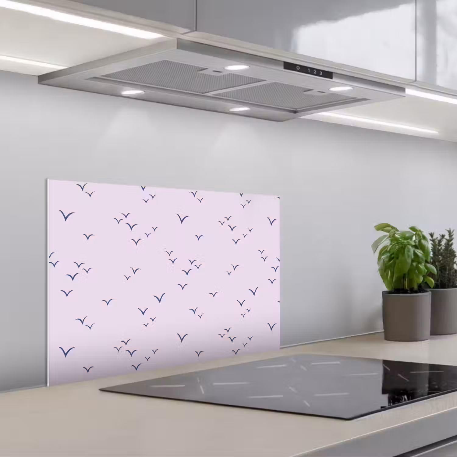 Lila - Vogels - Blauw keuken achterwand spatscherm klein 900 -3d_schuin