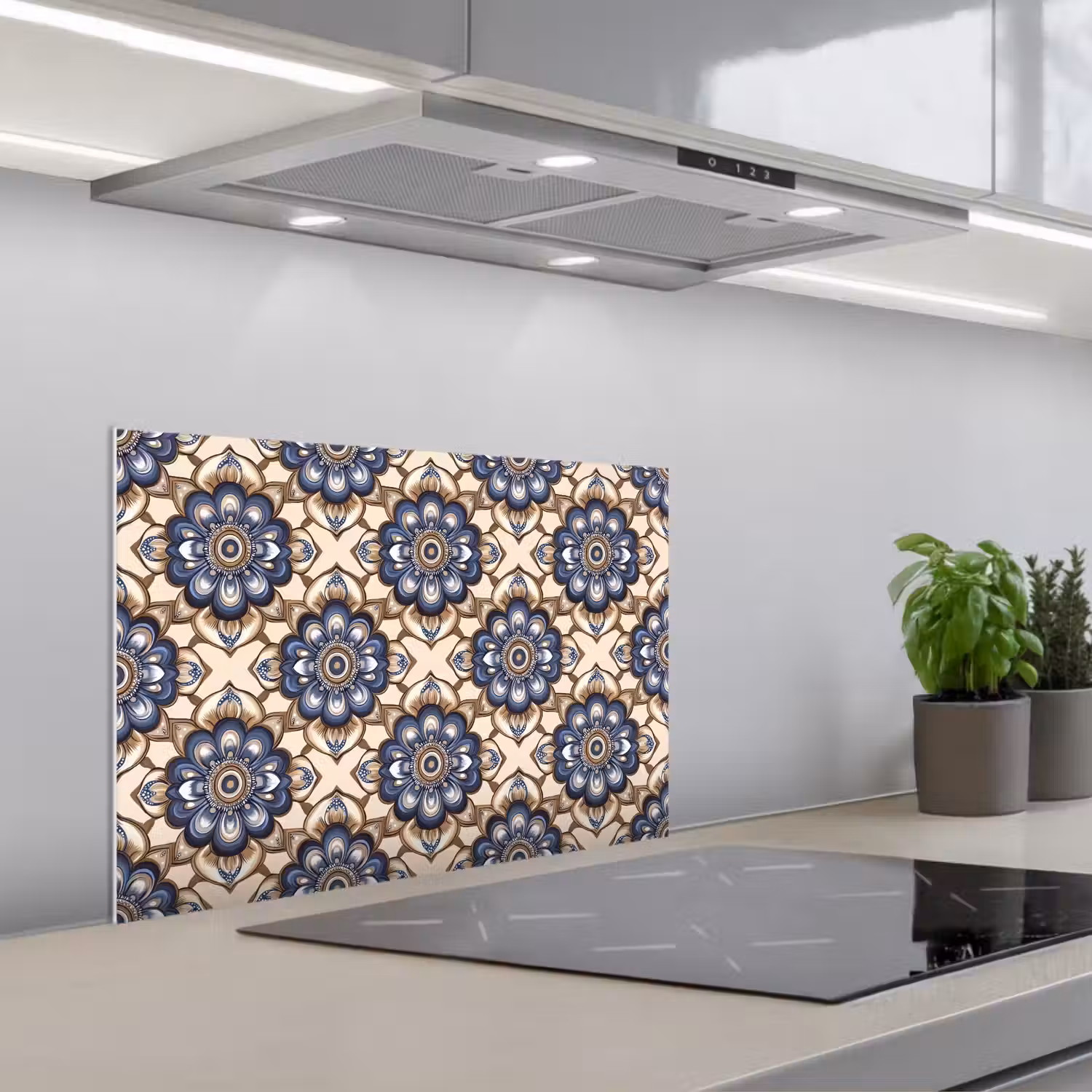 Floraal - Ornament - Blauw keuken achterwand spatscherm klein 900 -3d_schuin