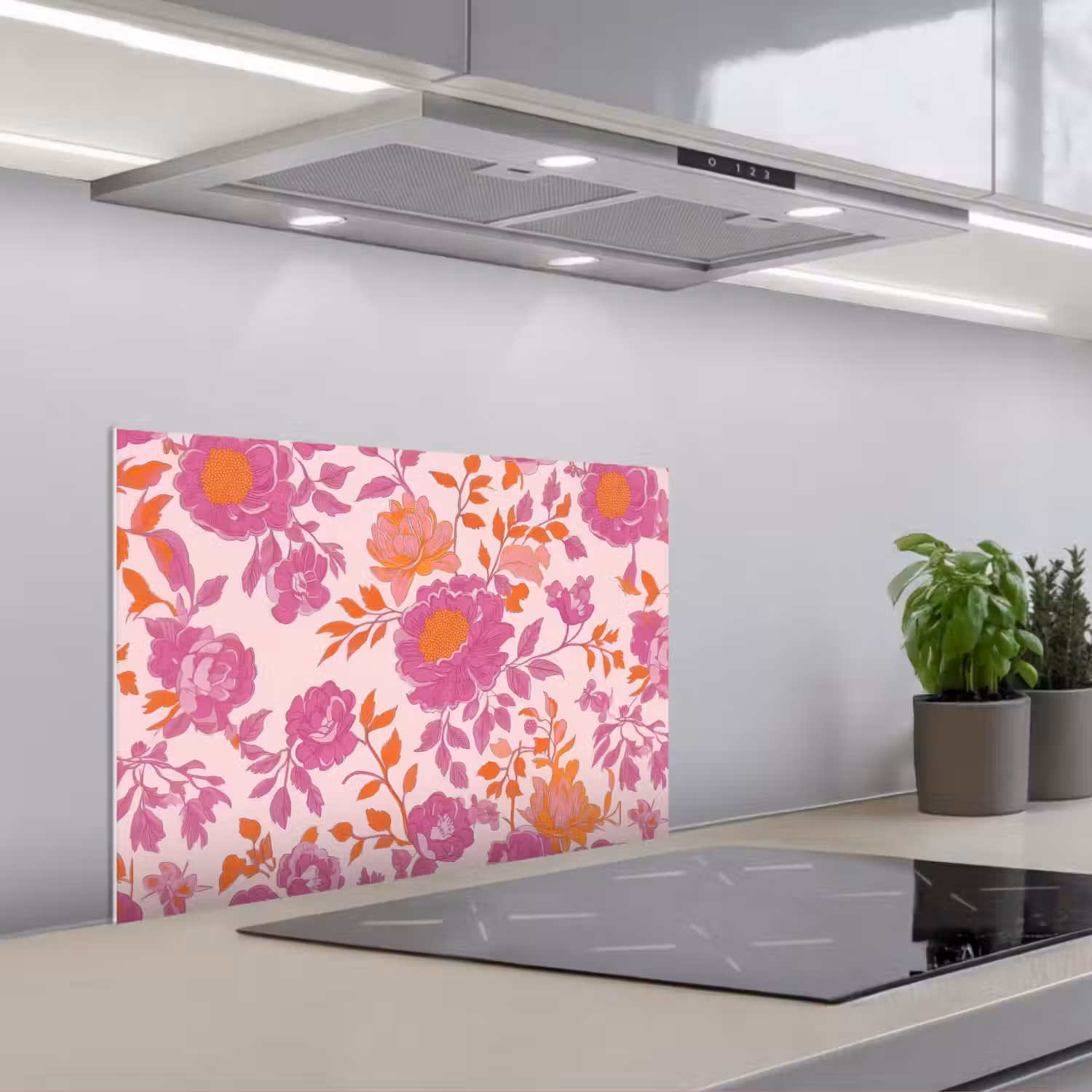 Bloemenpatroon - Roze - Oranje - Bloemen keuken achterwand spatscherm klein -3d_schuin