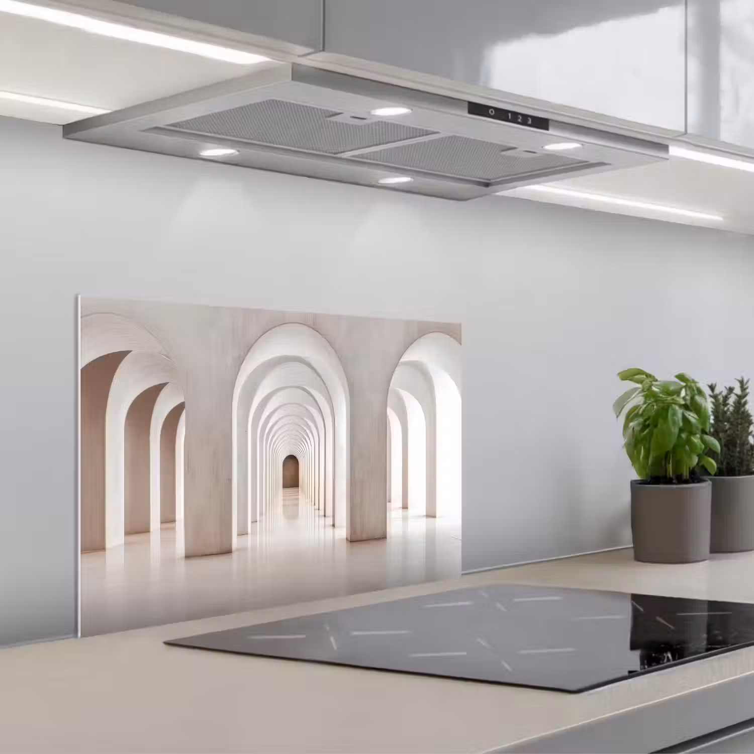 Hal - Bogen - Symmetrisch - Modern keuken achterwand spatscherm klein -3d_schuin