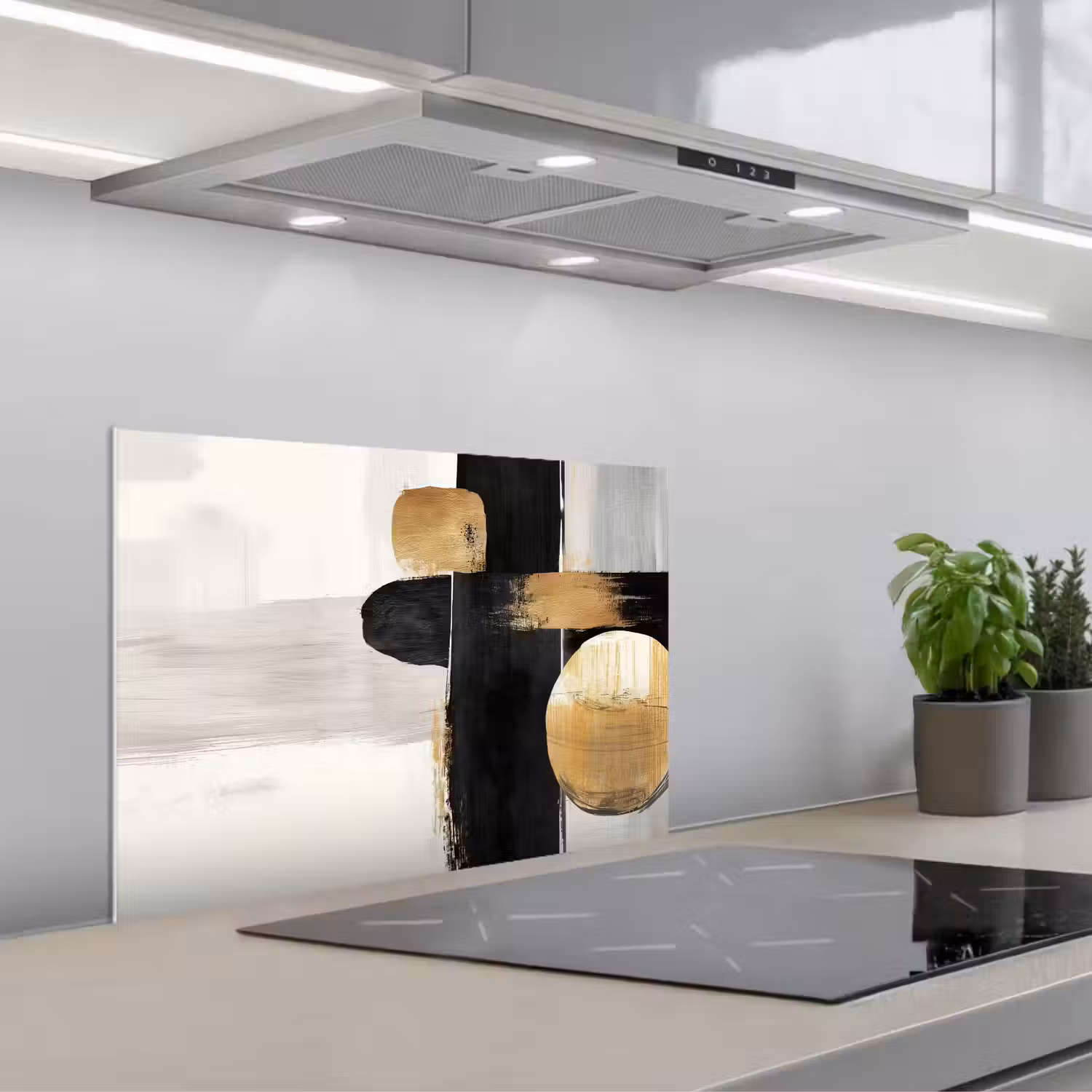 Vormen - Penseelstreken - Abstract - Goud keuken achterwand spatscherm klein -3d_schuin