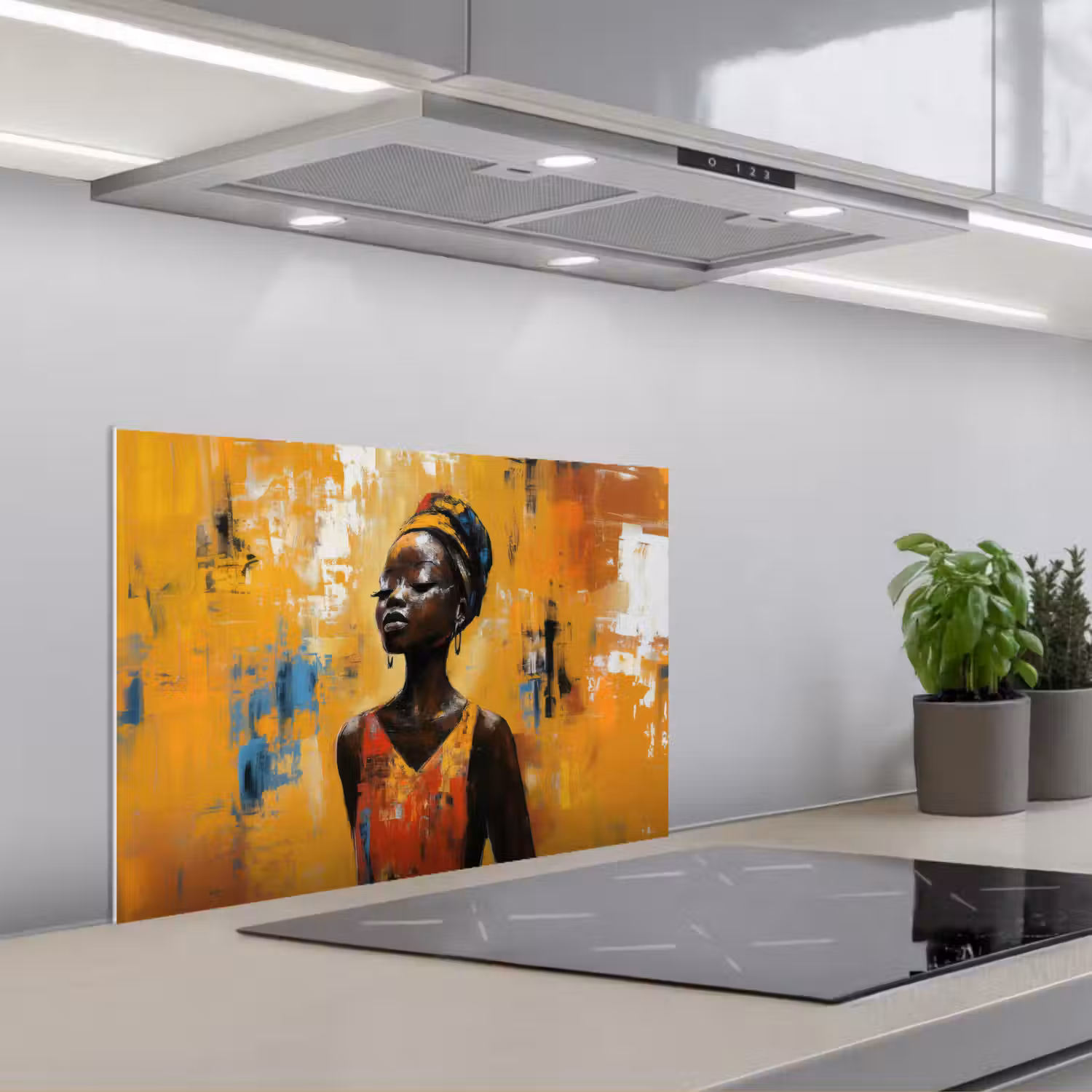 Vrouw - Ogen - Penseelstreken - Geel keuken achterwand spatscherm klein -3d_schuin