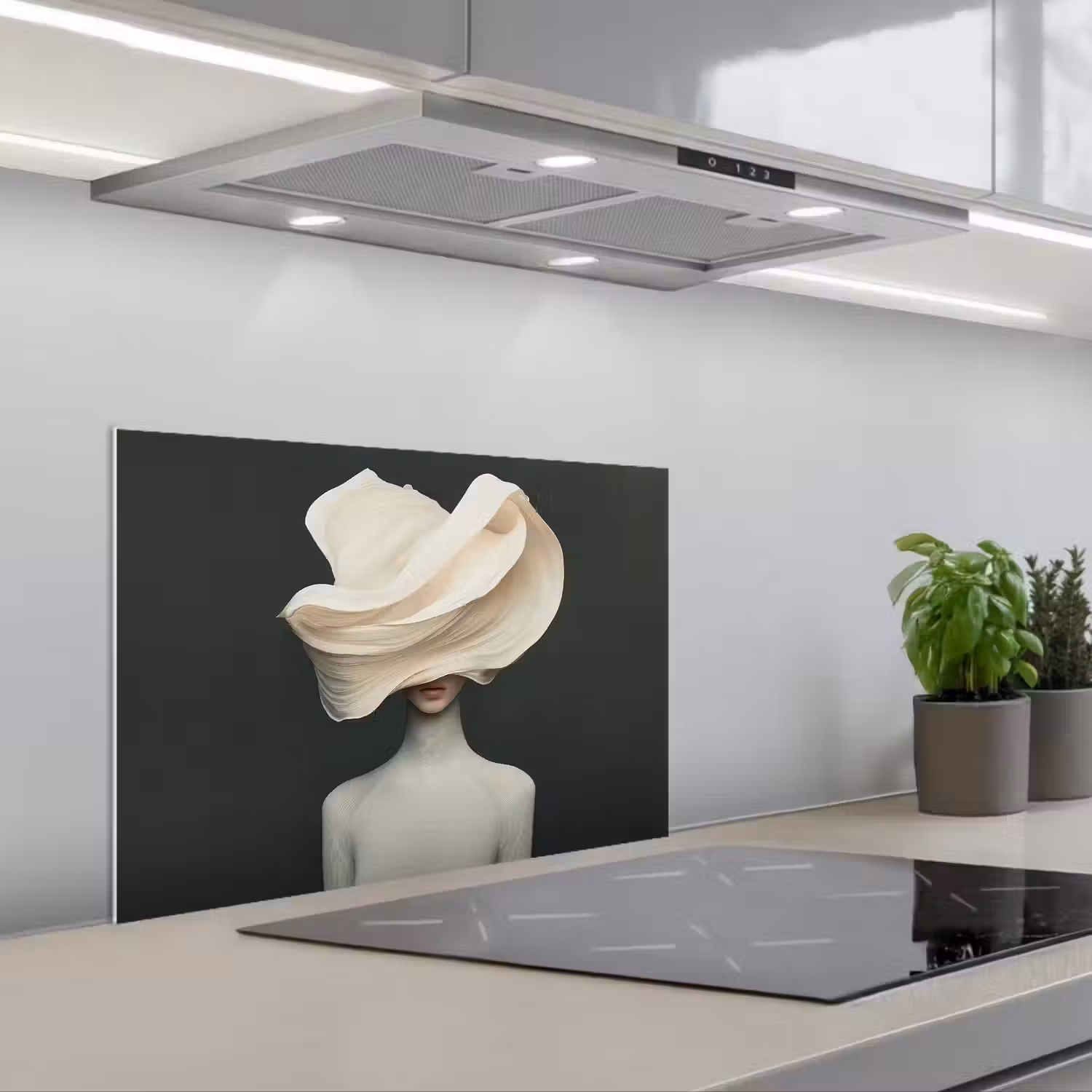 Vrouw - Beige - hoed keuken achterwand spatscherm klein -3d_schuin