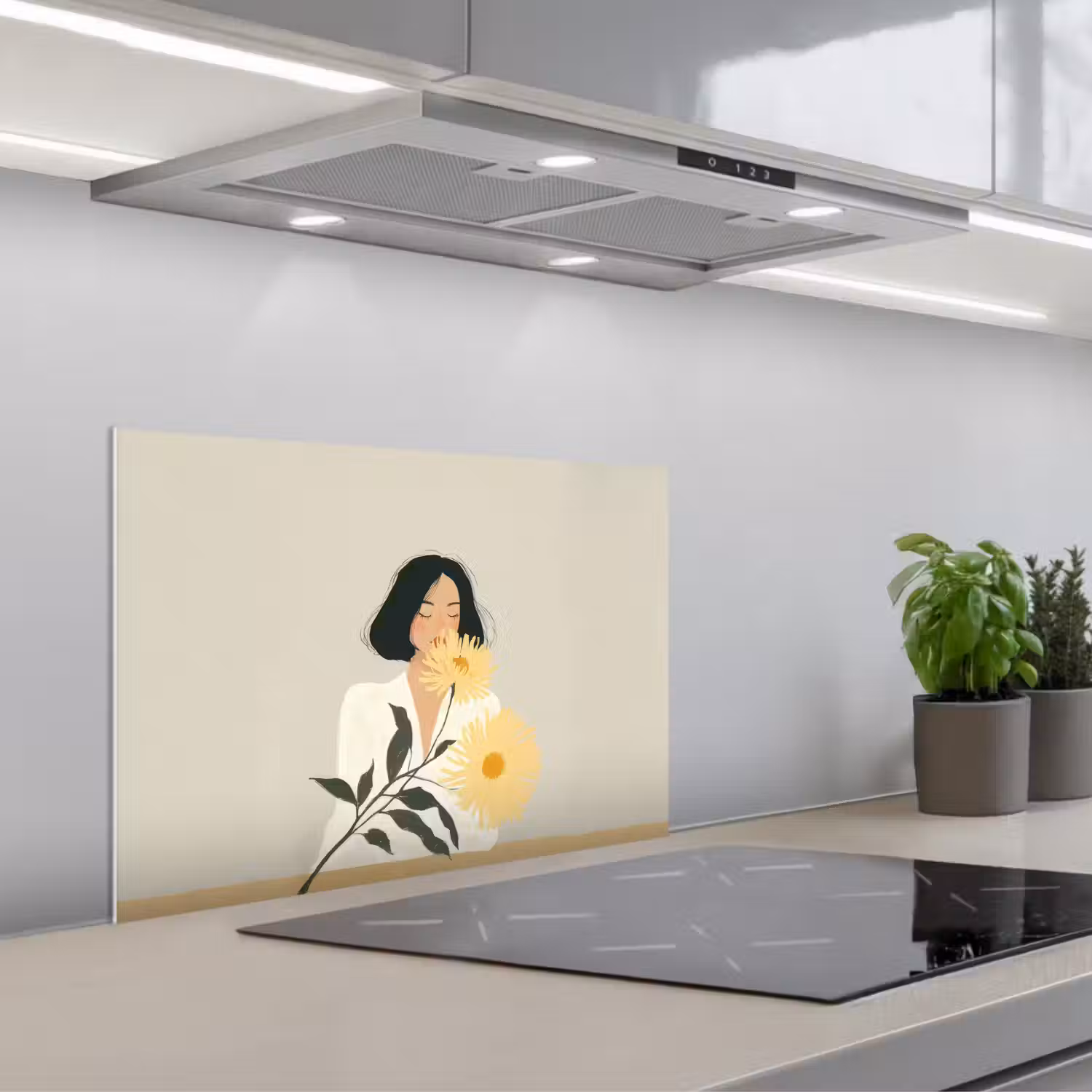 Vrouw - Bloem - Geel - Minimalistisch keuken achterwand spatscherm klein -3d_schuin