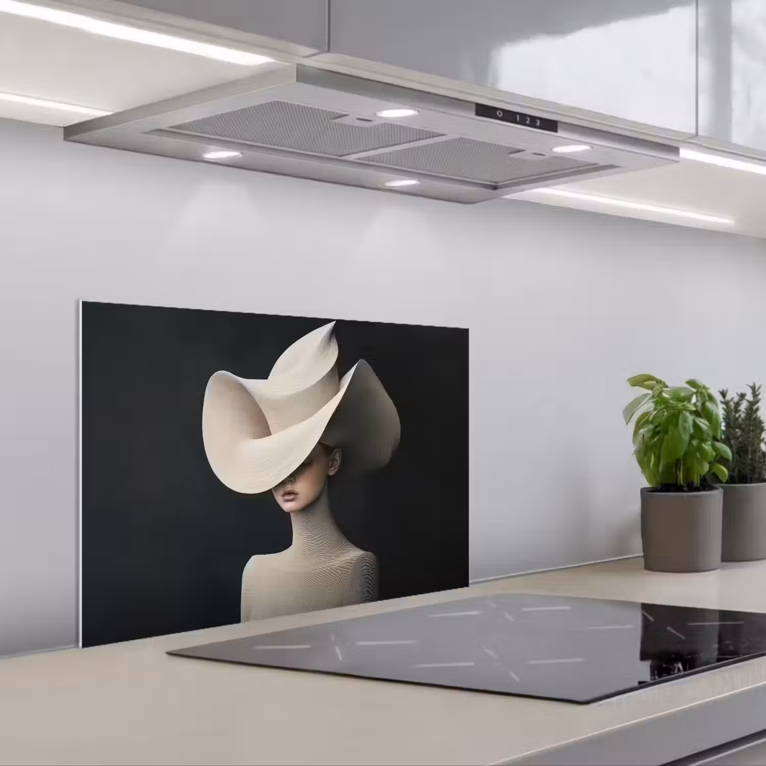 Vrouw - Golvende - Hoed keuken achterwand spatscherm klein -3d_schuin