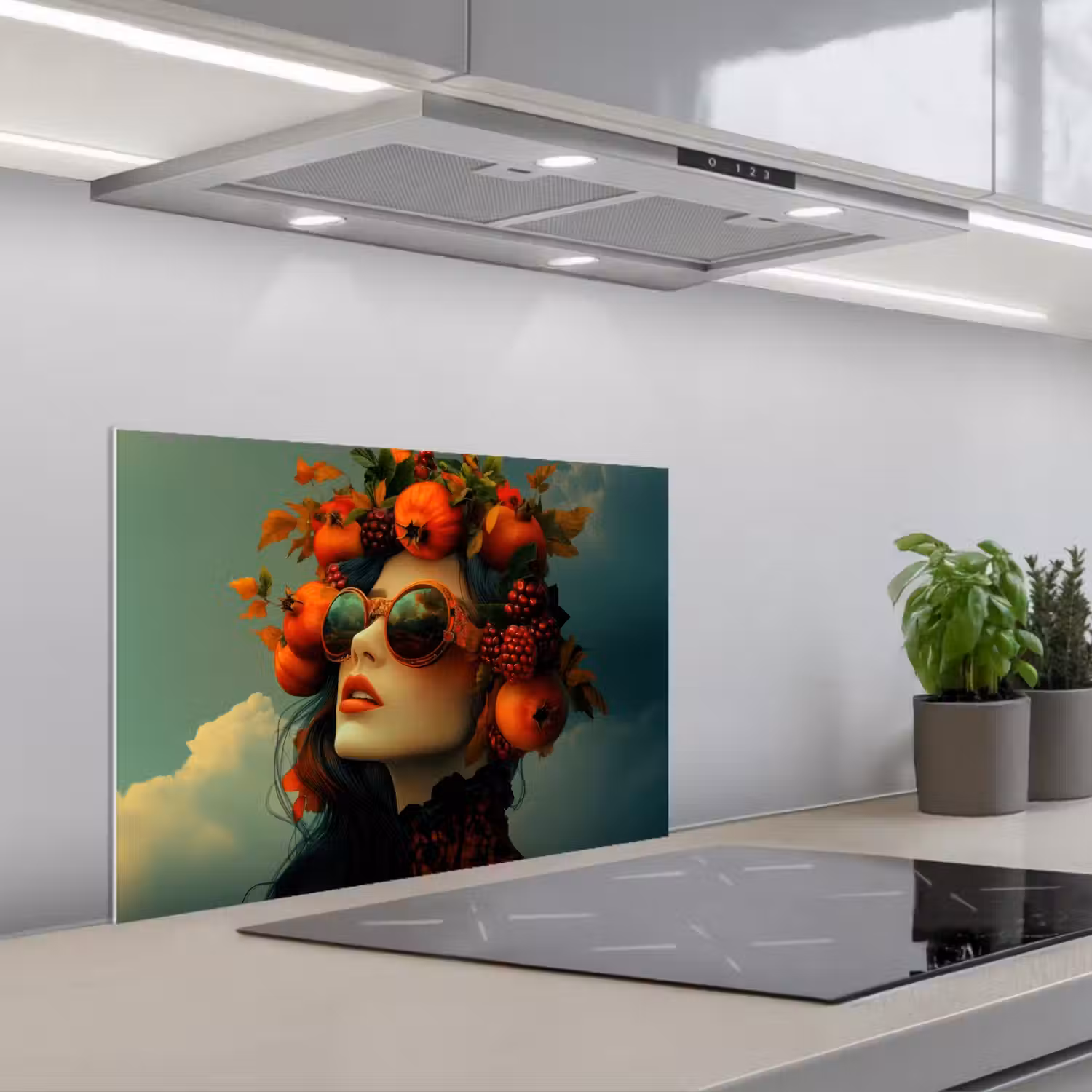 Vrouw - Granaatappel - Herfst - Zonnebril keuken achterwand spatscherm klein -3d_schuin