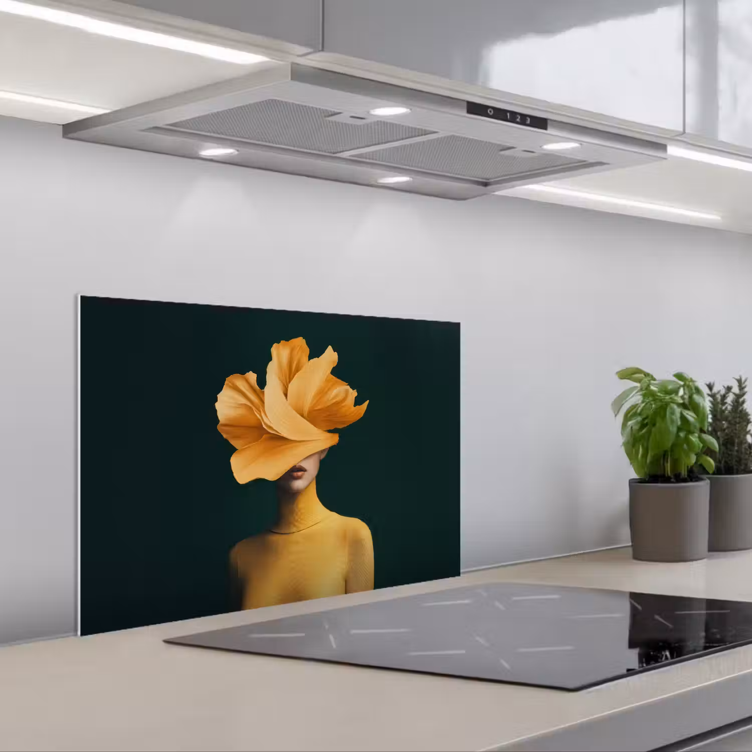 Vrouw - Hoed - Geel keuken achterwand spatscherm klein -3d_schuin