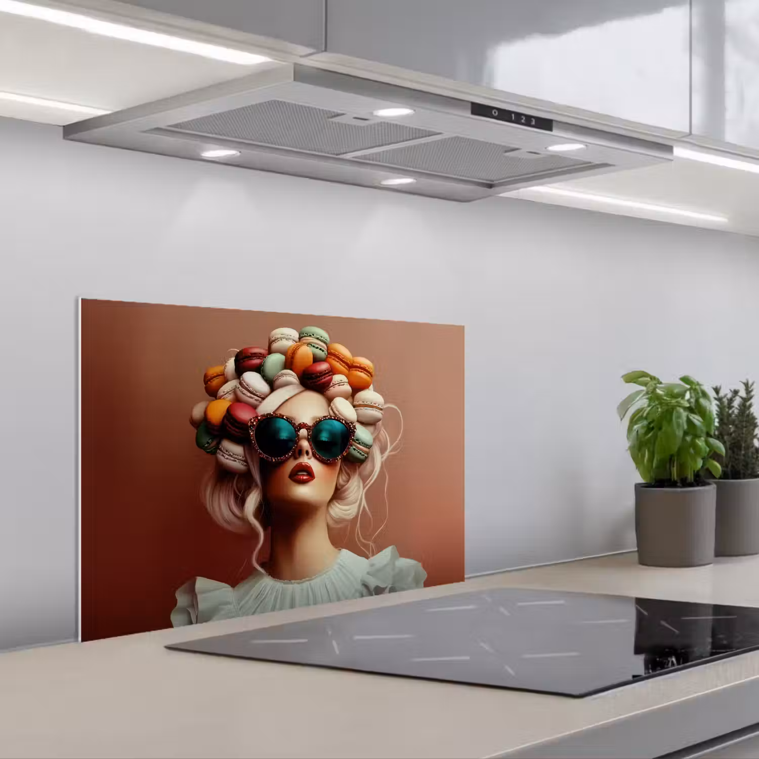Vrouw - Macarons - Bril keuken achterwand spatscherm klein -3d_schuin