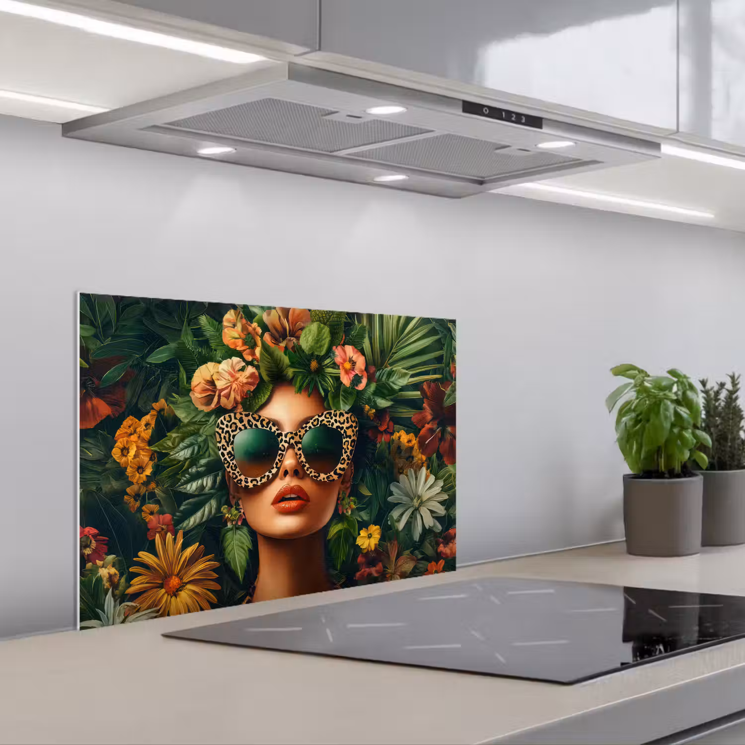 Vrouw - Panterprint - Jungle - Natuur - Luxe keuken achterwand spatscherm klein -3d_schuin