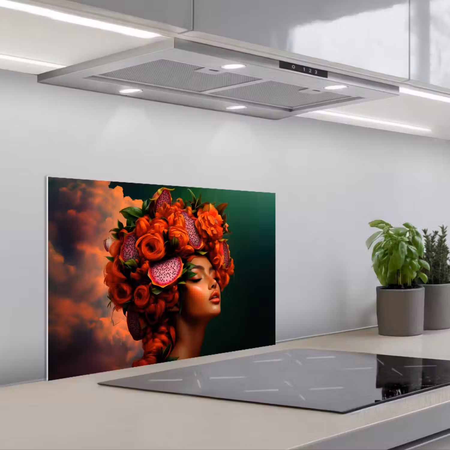 Vrouw - Drankenfruit - Rozen keuken achterwand spatscherm klein -3d_schuin