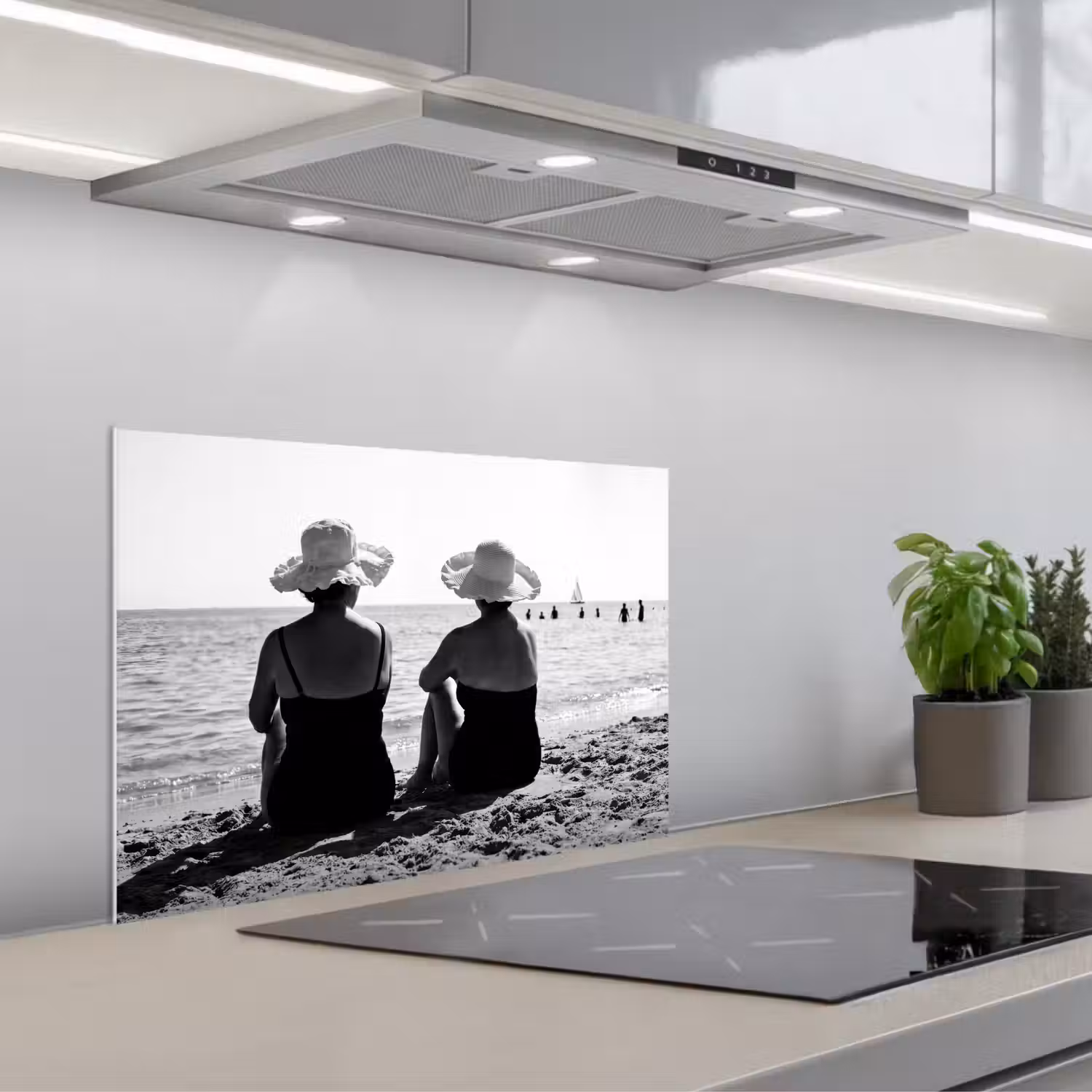 Vrouwen - Zonnehoed - Strand - Zwart - Wit keuken achterwand spatscherm klein -3d_schuin
