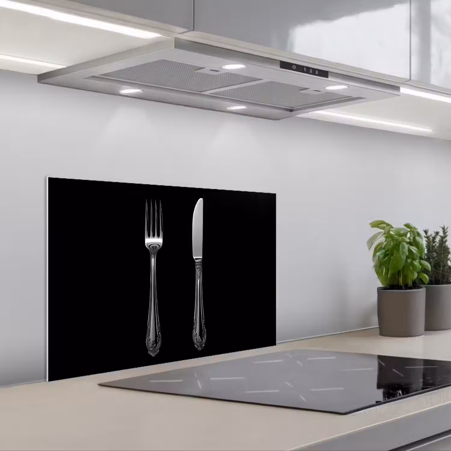 Vork - Mes - Zilver keuken achterwand spatscherm klein -3d_schuin
