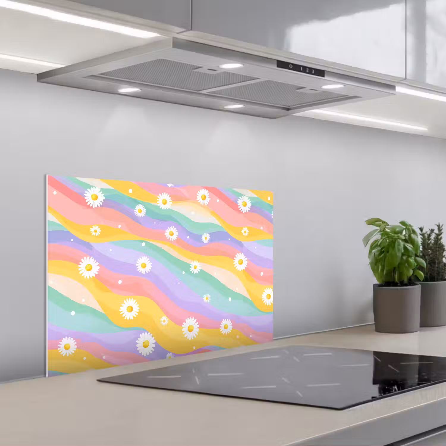 Madeliefjes - Kleurrijk - Pastel keuken achterwand spatscherm klein -3d_schuin