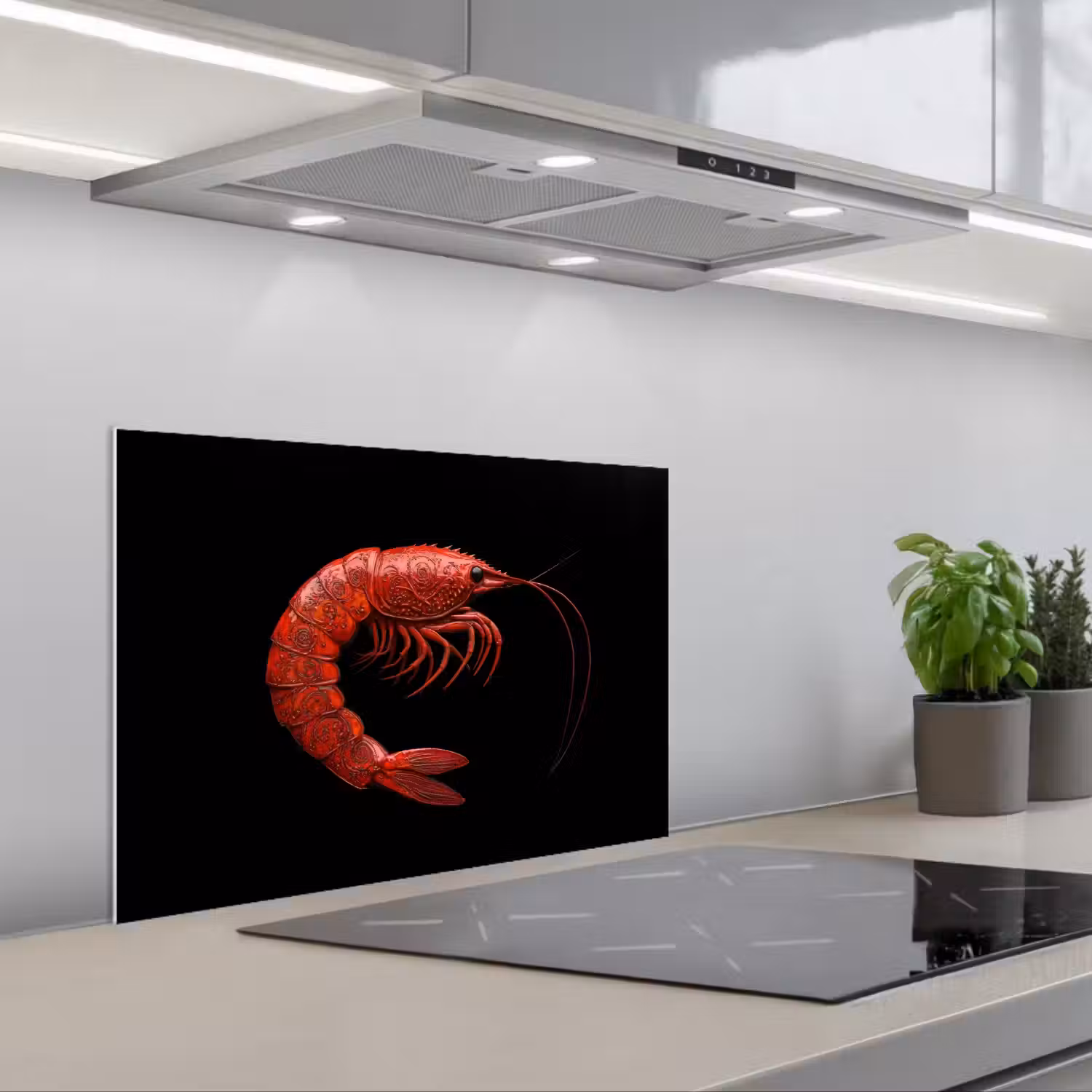 Garnaal - Rood - Dieren keuken achterwand spatscherm klein -3d_schuin