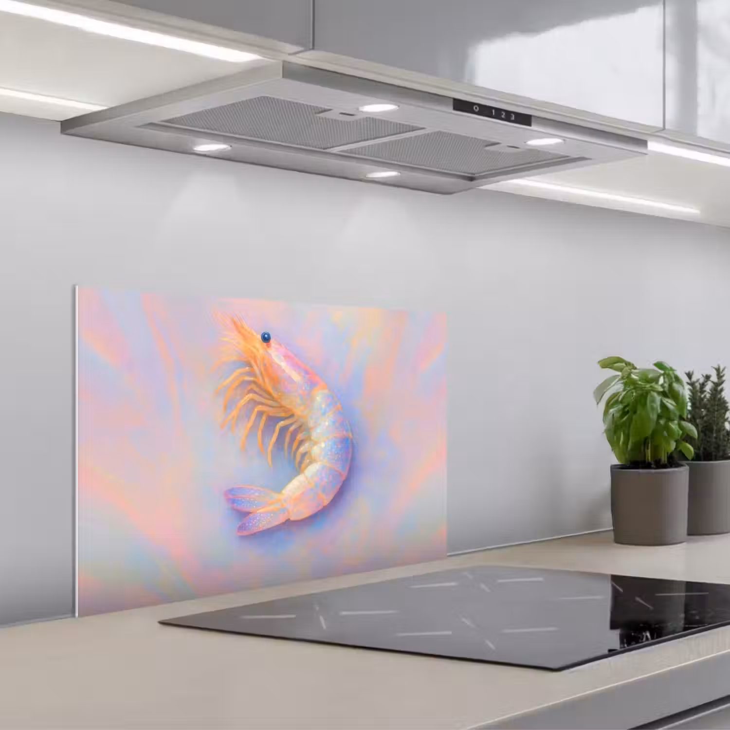 Garnaal - Subtiele structuur - Blauw - Roze keuken achterwand spatscherm klein -3d_schuin