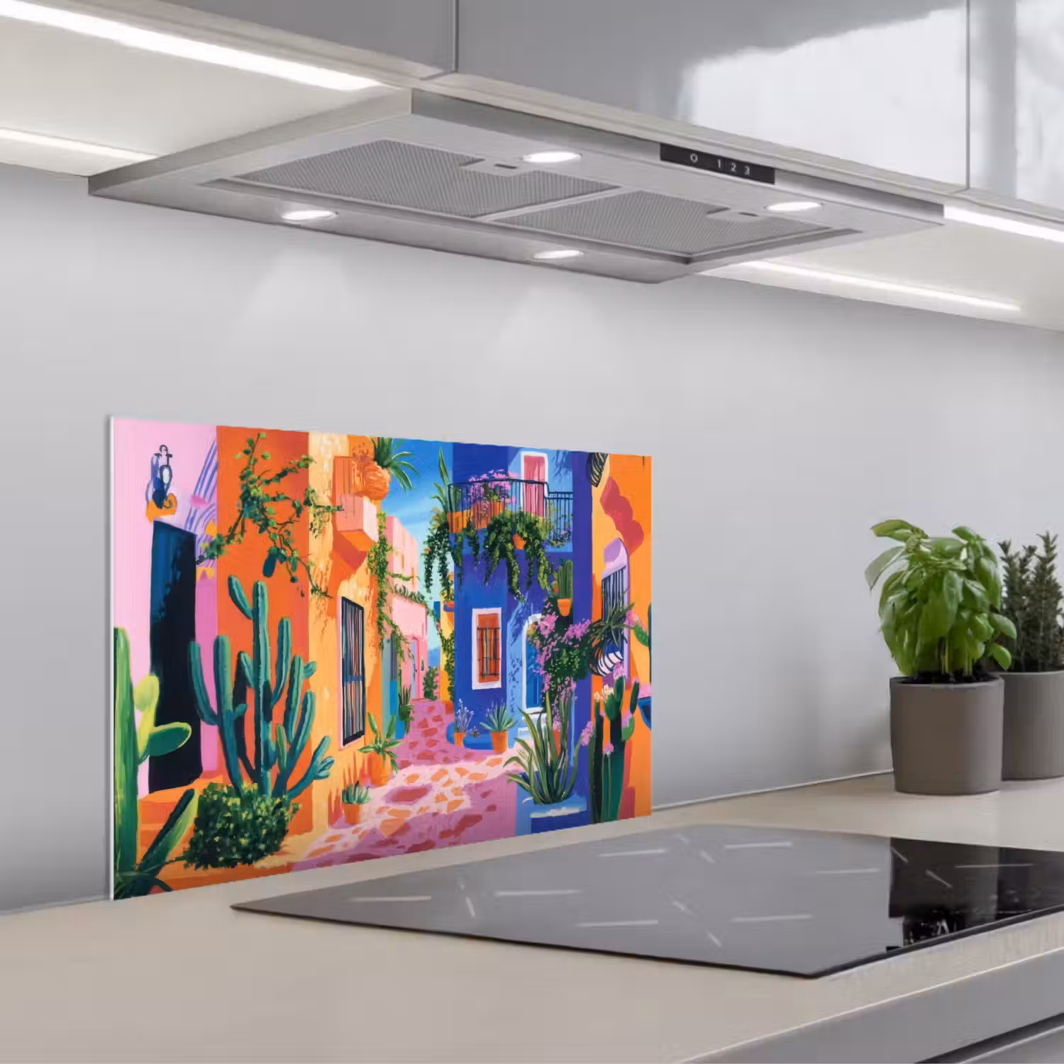 Geel - Blauw - Oranje - Huis keuken achterwand spatscherm klein -3d_schuin