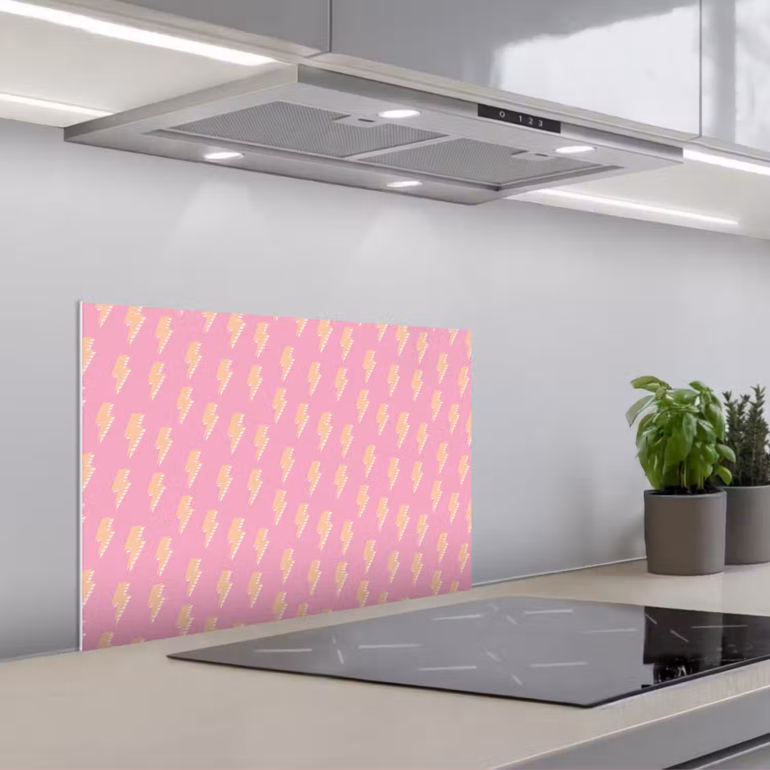 Geel - Bliksem - Roze keuken achterwand spatscherm klein 900 -3d_schuin