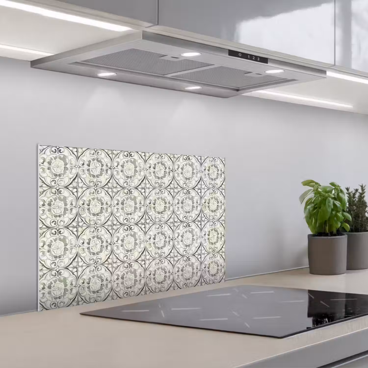Krulornament - Tegel - Groen keuken achterwand spatscherm klein 900 -3d_schuin