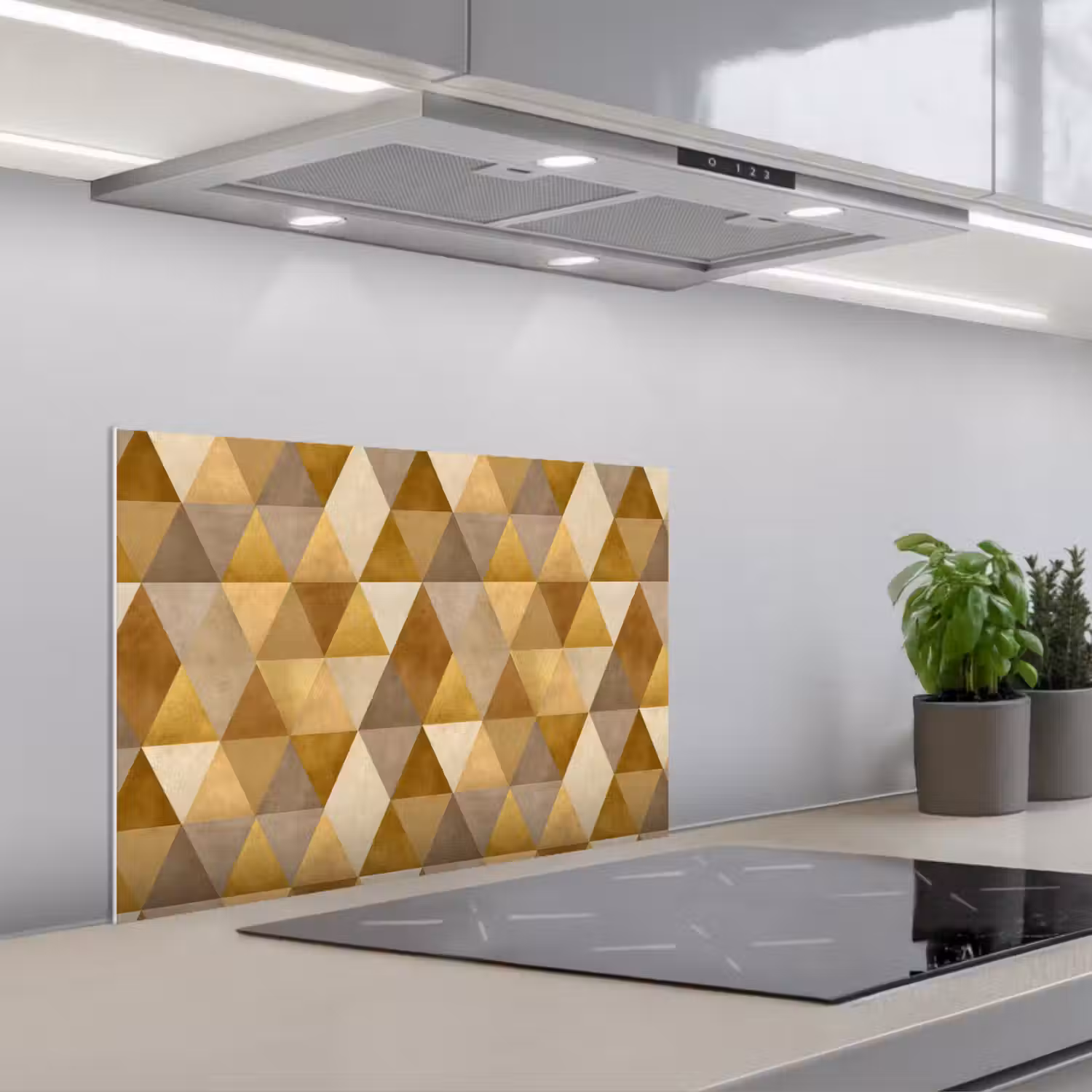Geometrisch - Driehoek - Goud keuken achterwand spatscherm klein 900 -3d_schuin