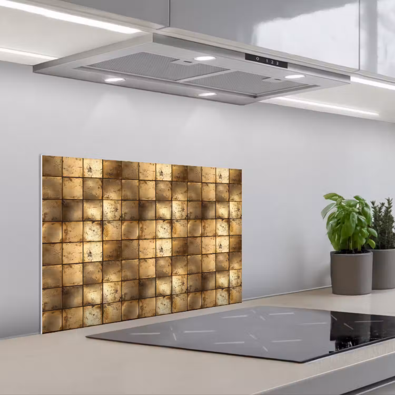 Geometrisch - Tegels - Goud keuken achterwand spatscherm klein 900 -3d_schuin