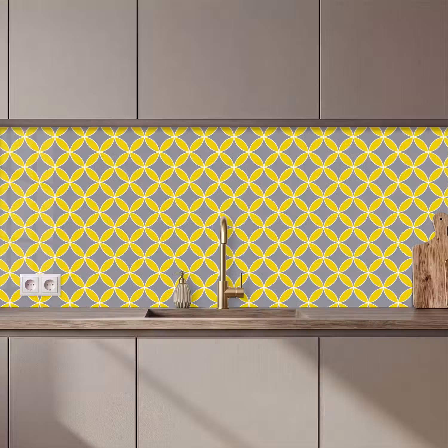Geometrisch - Cirkels - Modern - Grijs - Geel keuken achterwand 2 middel 871 zz_3dshopping