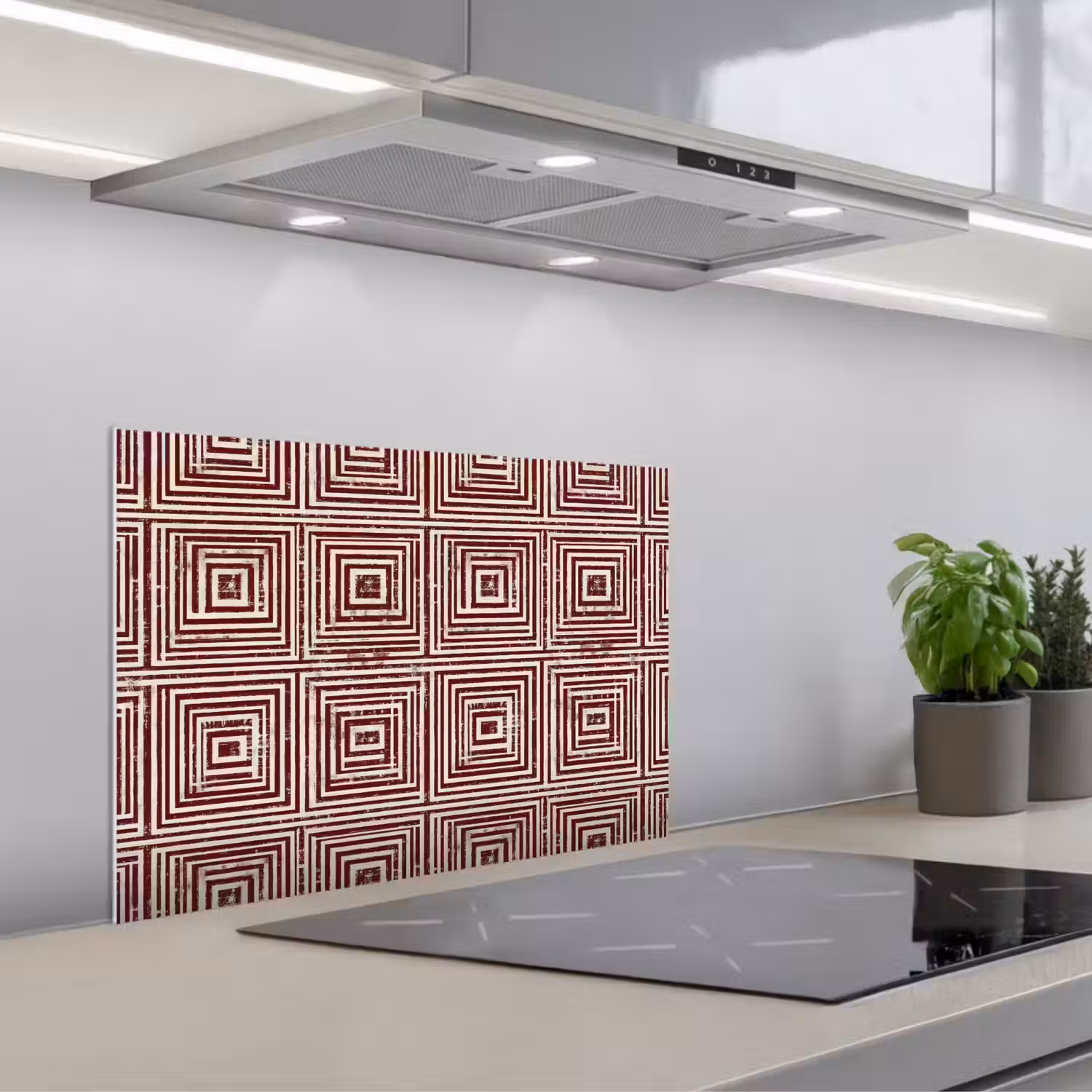 Geometrisch - Patroon - Rood keuken achterwand spatscherm klein 900 -3d_schuin