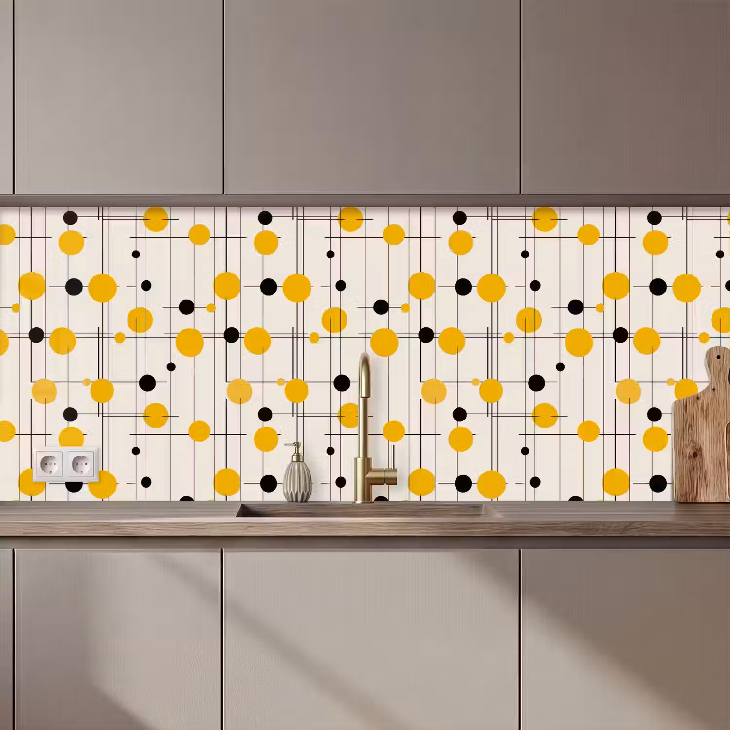 Geometrisch - Retro - Lijnen - Okergeel - Zwart keuken achterwand 2 middel 871 zz_3dshopping