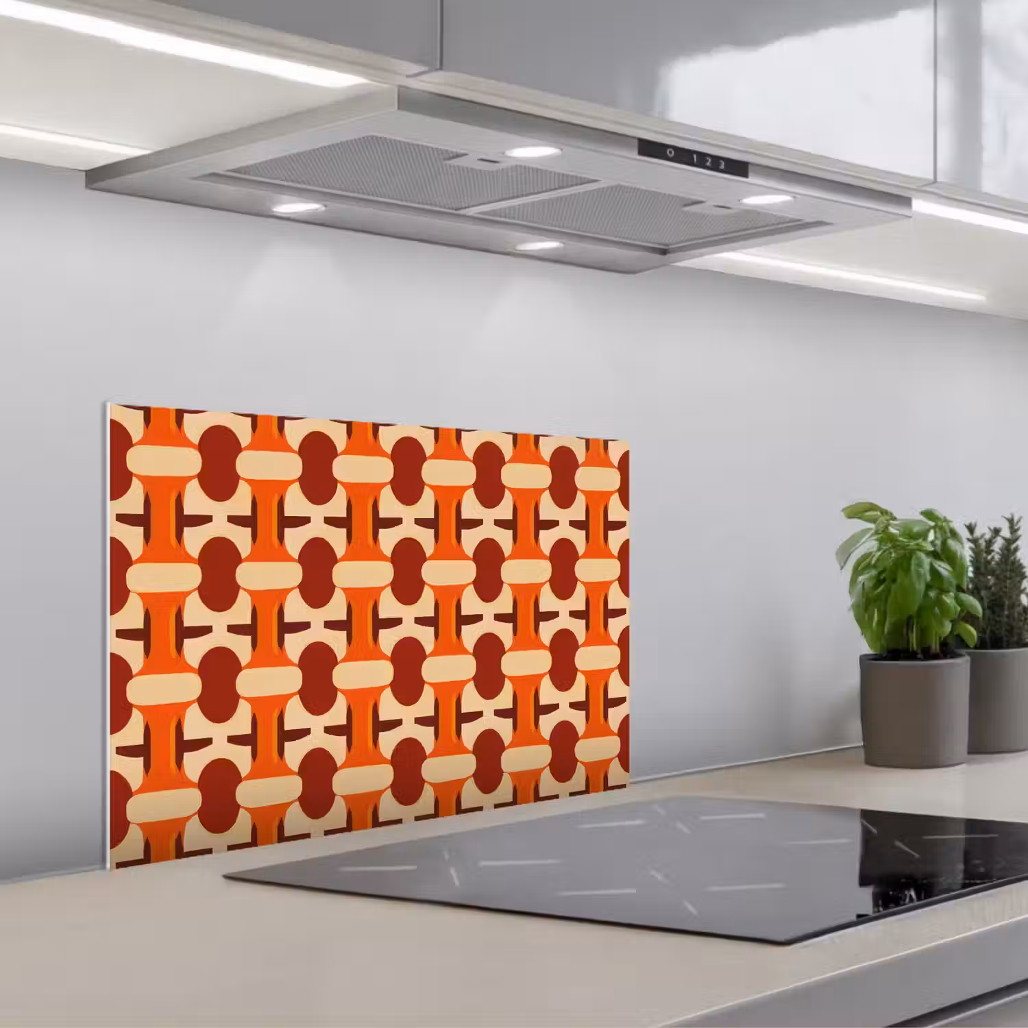 Geometrisch - Retro - Oranje keuken achterwand spatscherm klein 900 -3d_schuin