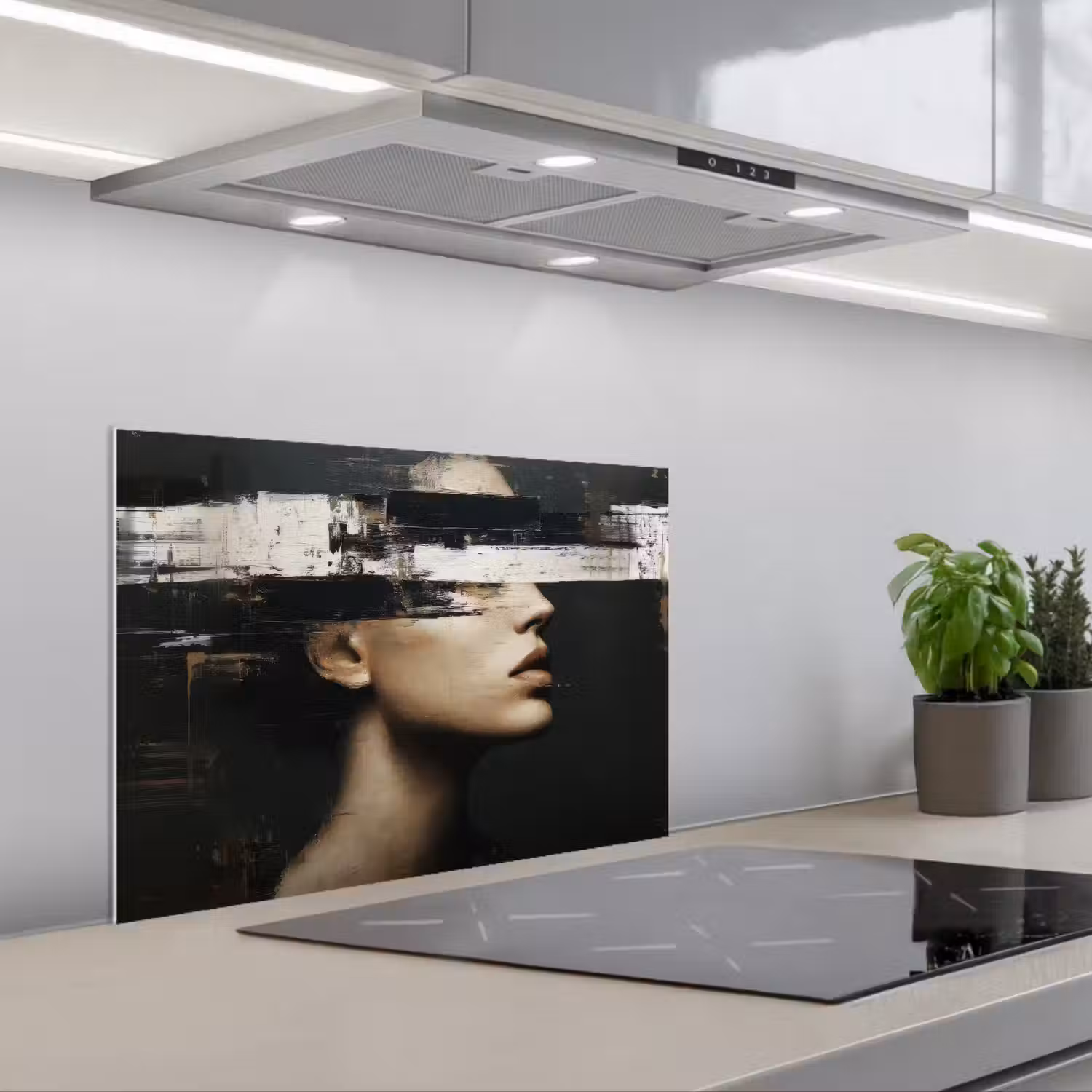 Gezicht - Vrouw - Zwart - Abstract keuken achterwand spatscherm klein -3d_schuin